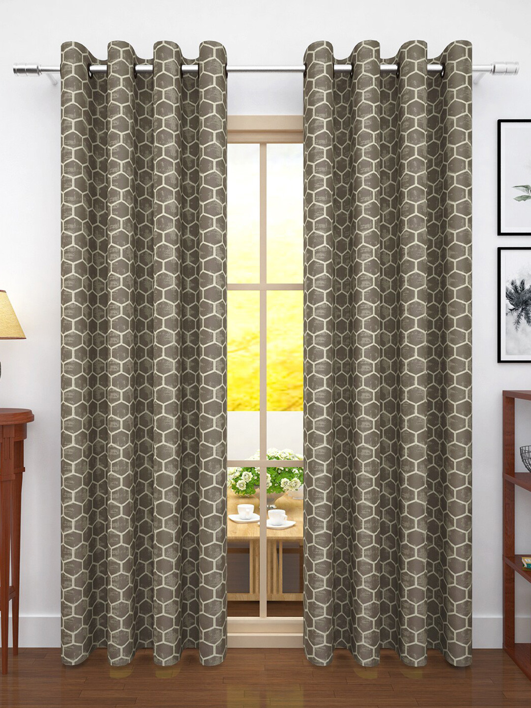 

Story@home Set of 2 Brown Geometric Print Room Darkening Door Curtain