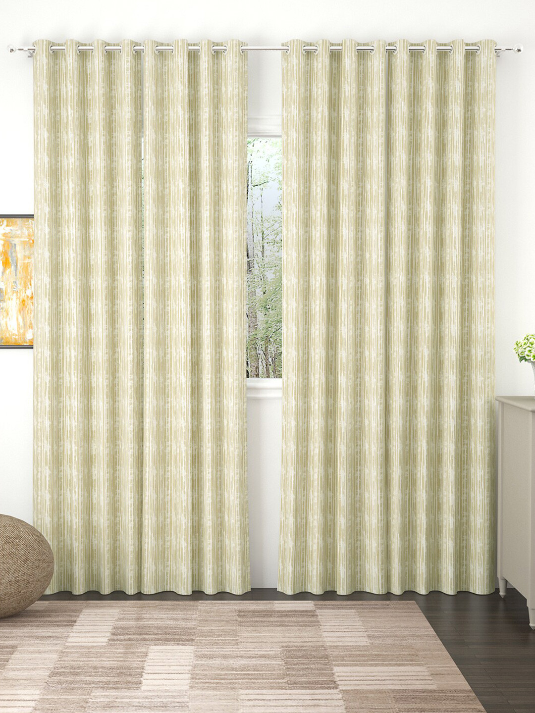 

Story@home Set of 4 Beige And Off White Striped Print Room Darkening Door Curtain