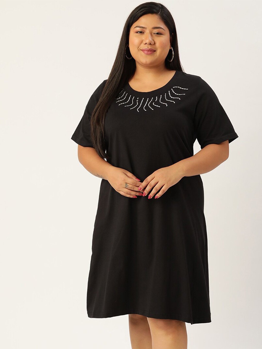 

theRebelinme Plus Size Women Black Pure Cotton A-Line Dress