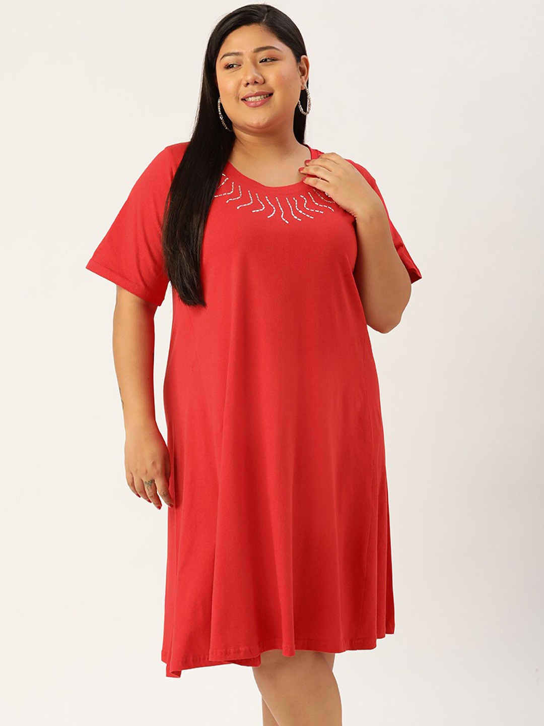 

theRebelinme Plus Size Red A-Line Solid Dress
