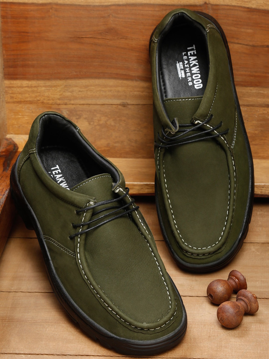 

Teakwood Leathers Men Olive Green Leather Loafers