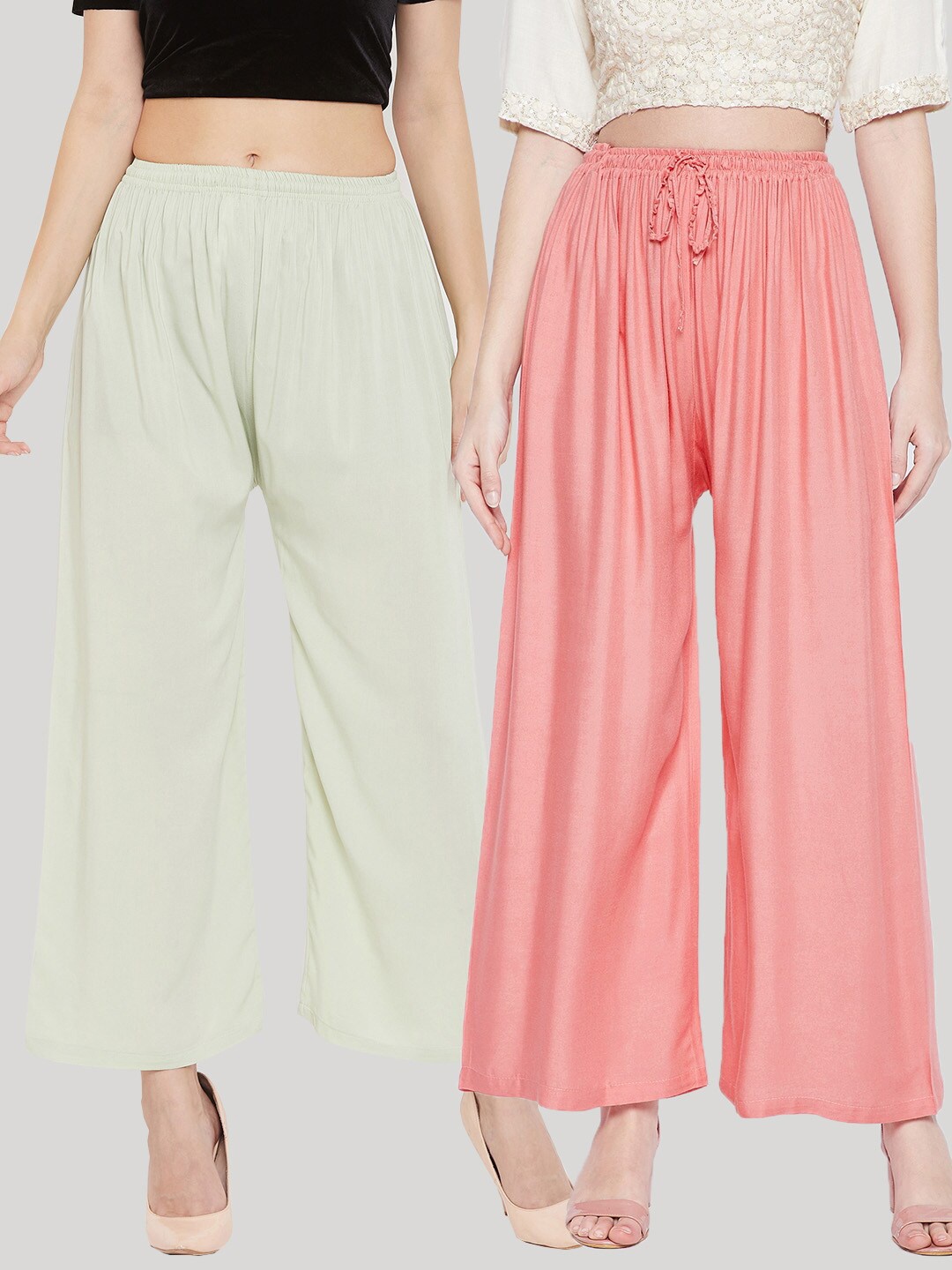 

Clora Creation Women Pack of 2 Peach-Coloured & Green 2 Ethnic Palazzos