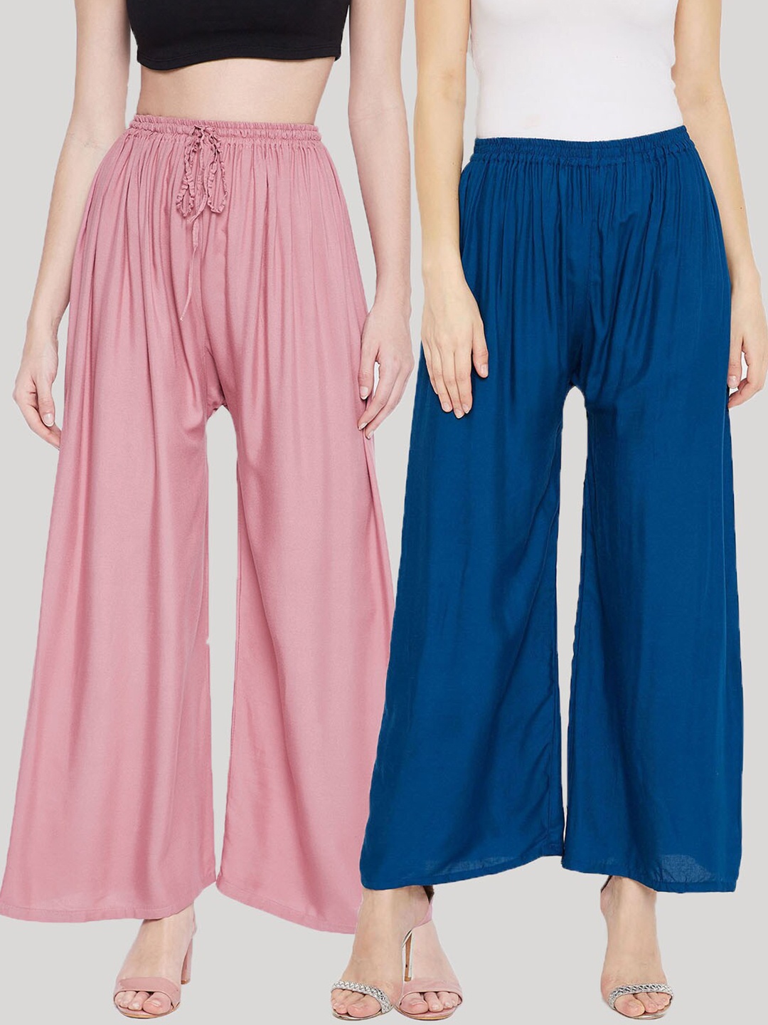 

Clora Creation Women Pack of 2 Pink & Blue Flared Ethnic Palazzos