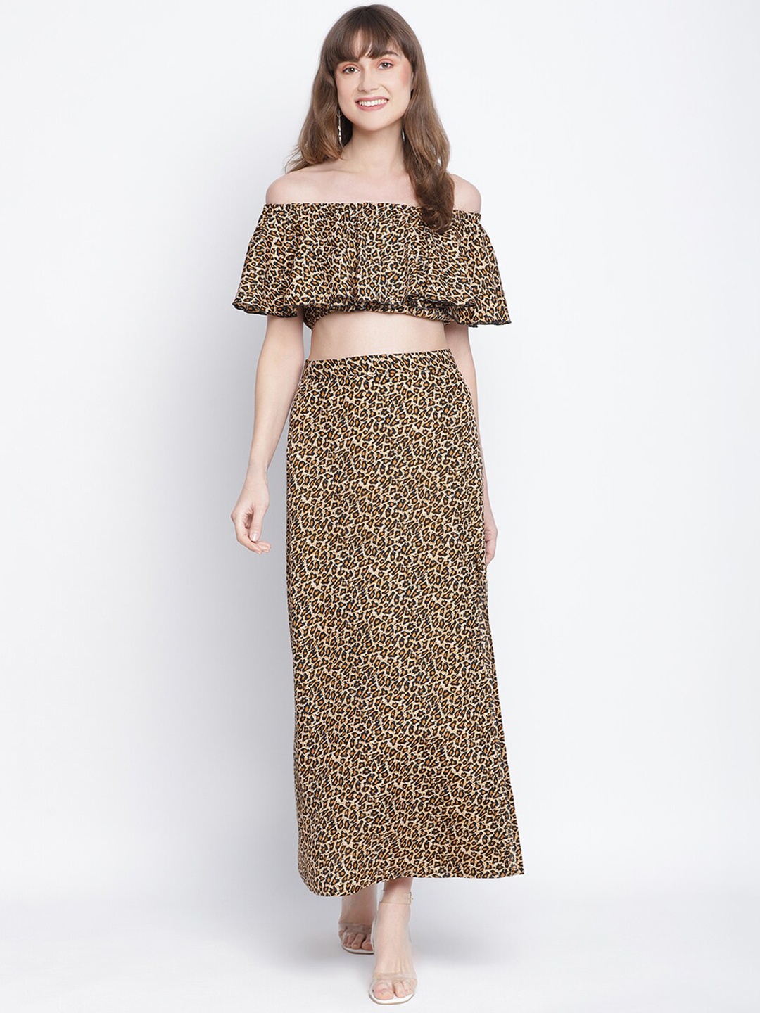 

DRAAX Fashions Women Black & Brown Printed Co-Ords