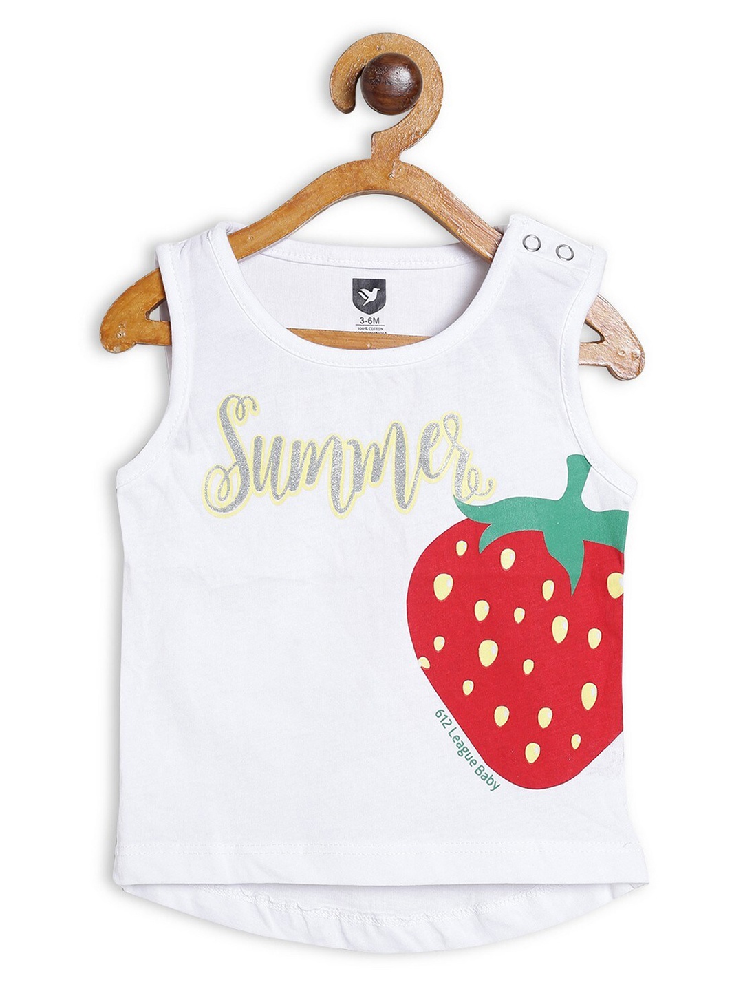 

612League White & Red Print Applique Top