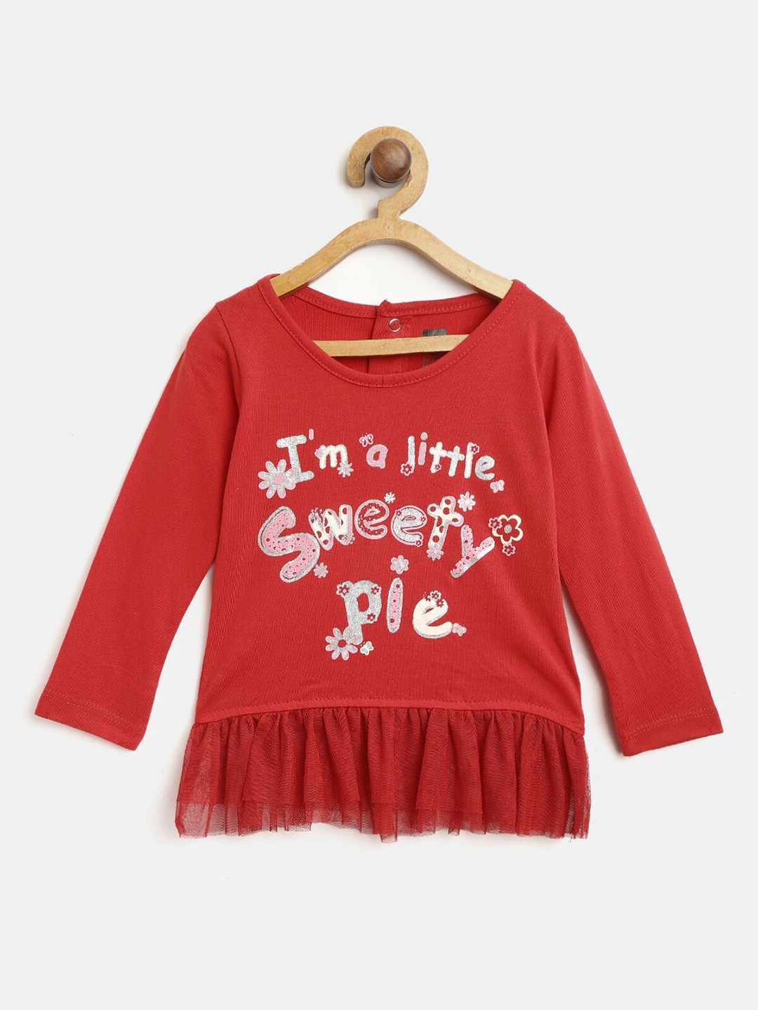 

612League Girls Red Printed Longline Top