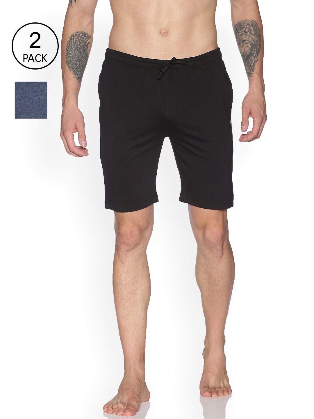 

Dollar Men Pack Of 2 Multicoloured Solid Regular Shorts, Multi