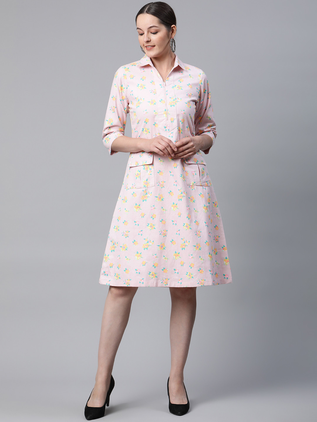 

Ayaany Pink & Yellow Floral Shirt Dress
