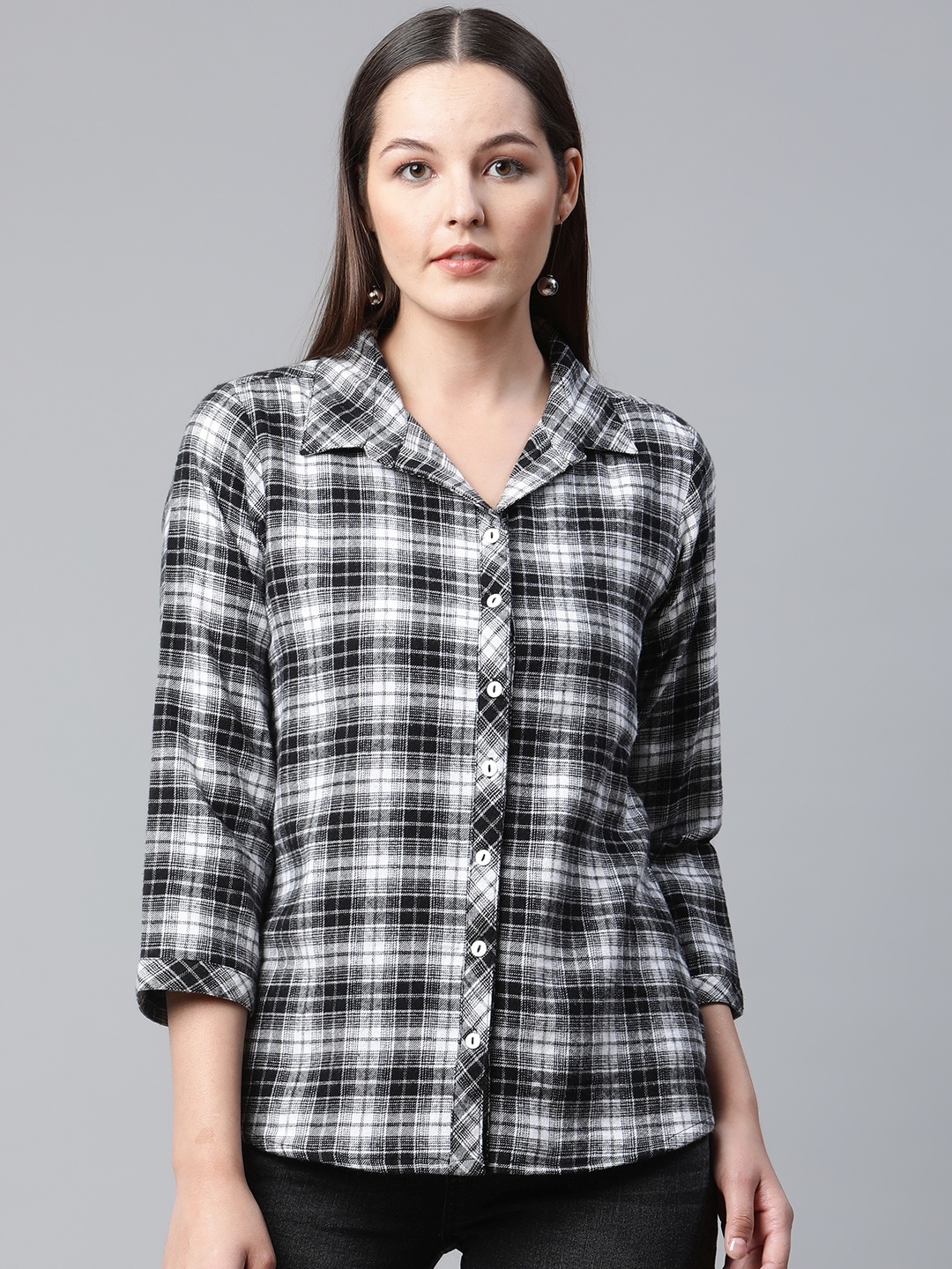 

Ayaany Women White Regular Fit Checked Casual Shirt