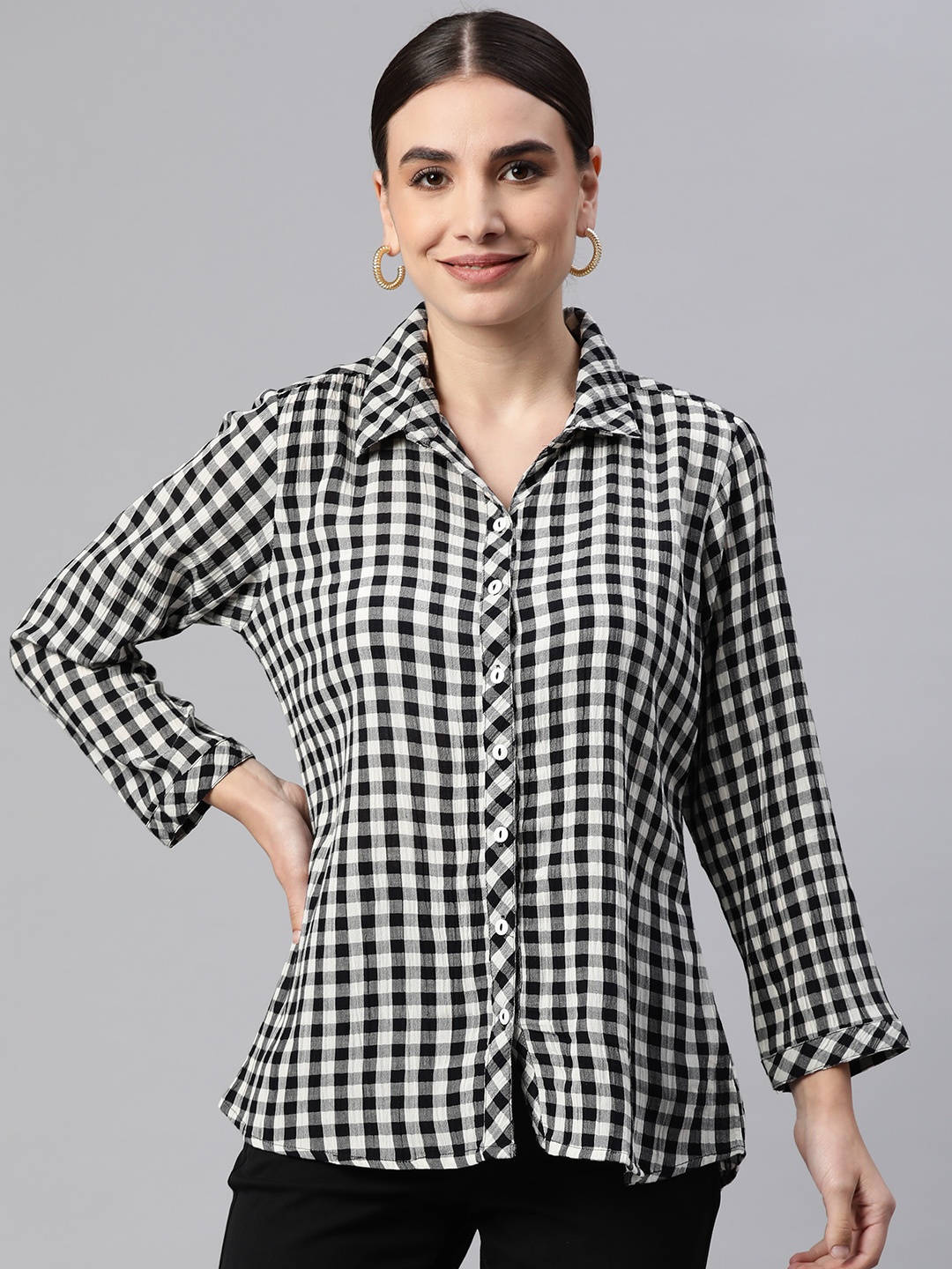 

Ayaany Women White Gingham Checks Checked Casual Shirt