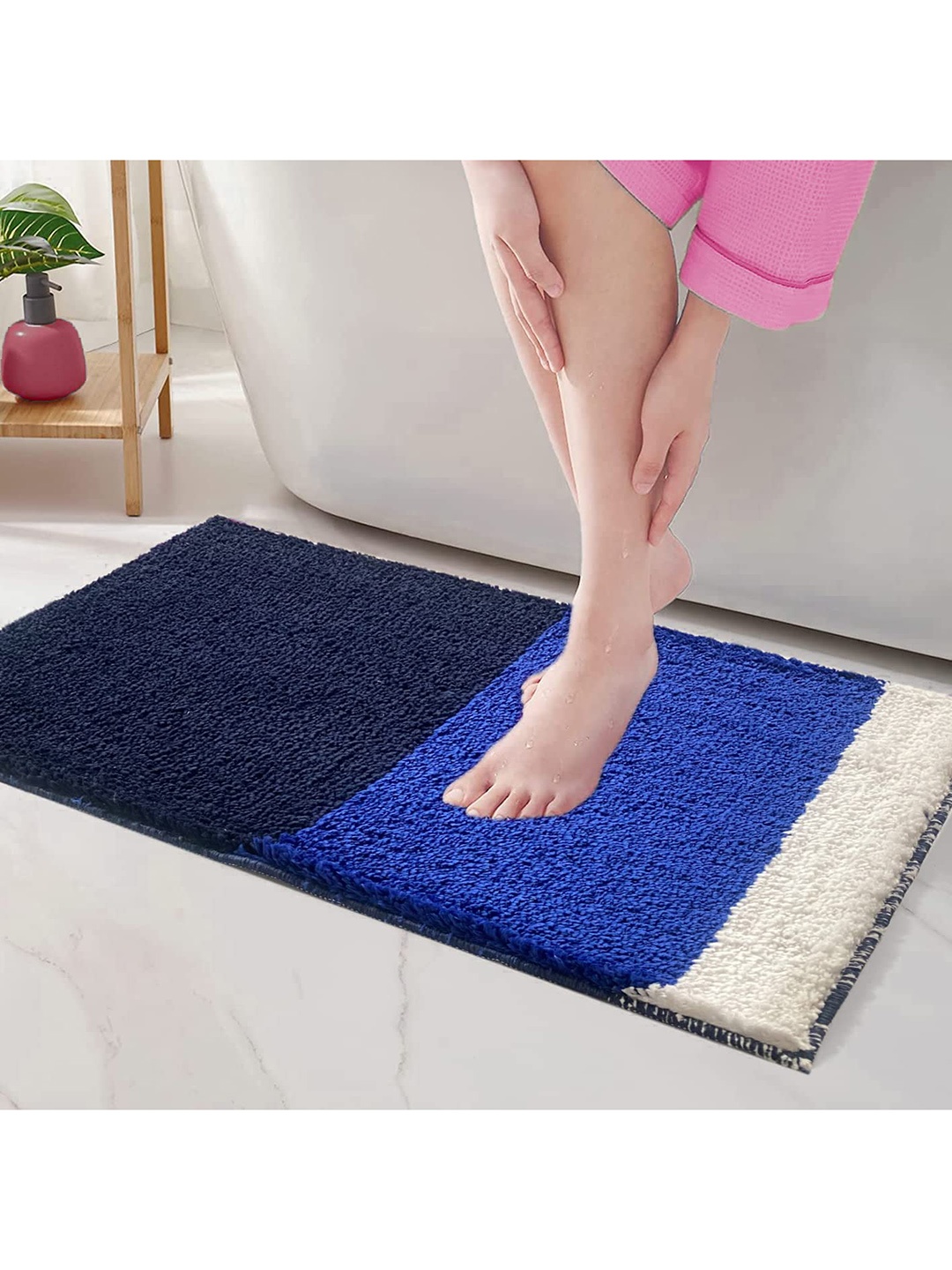 

ROSEATE Blue Textured Bath Rugs