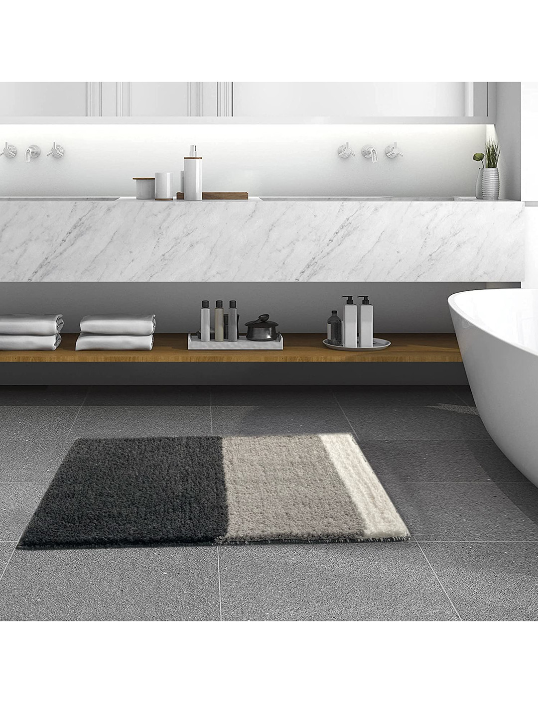 

ROSEATE Grey & Black Colorblocked 2000 GSM Bath Rugs