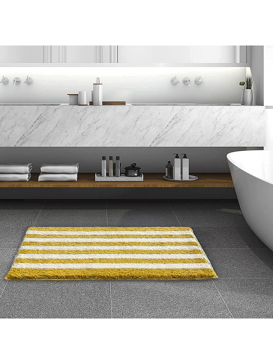 

ROSEATE Yellow & White Striped 2000 GSM Bath Rugs