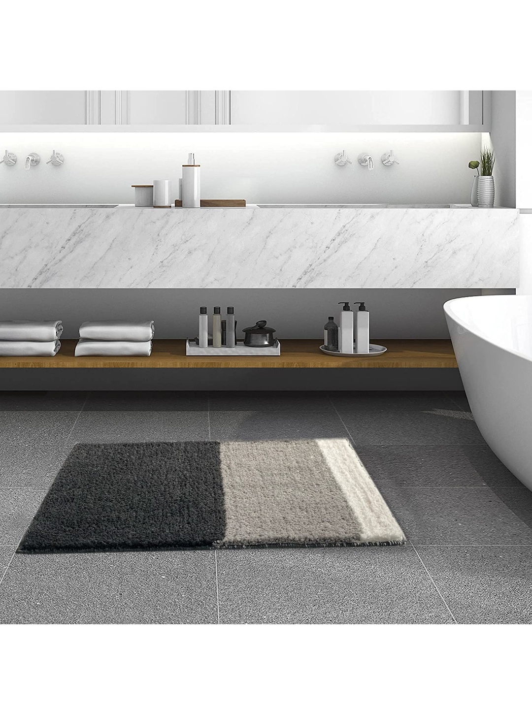 

ROSEATE Grey Self-Design 2000 GSM Bath Rugs