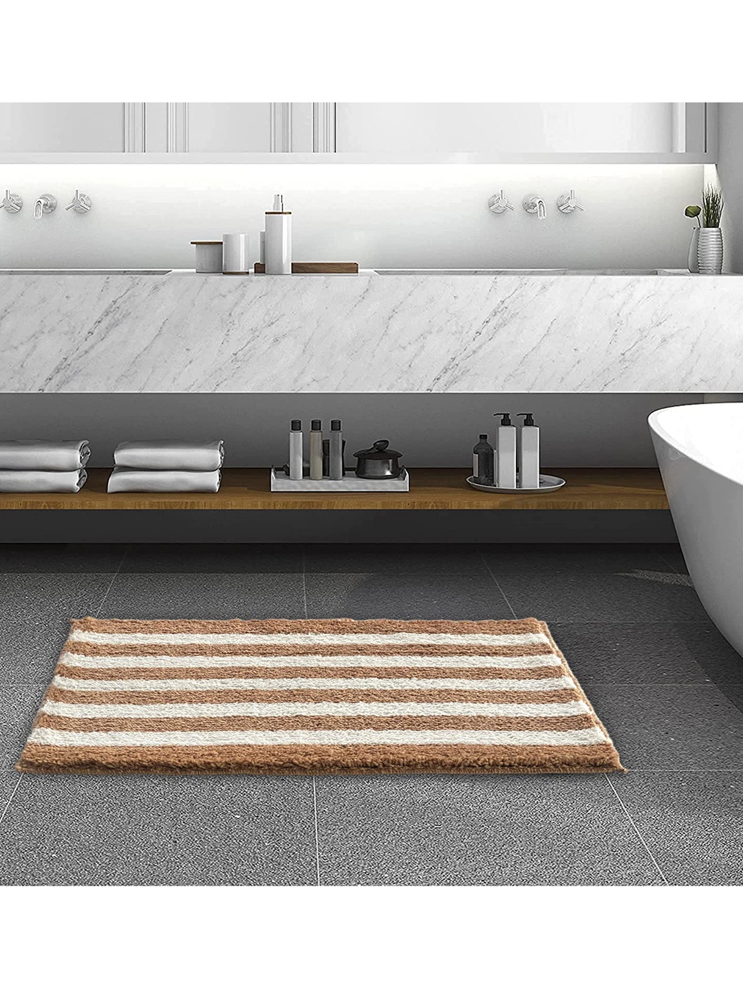 

ROSEATE Beige Textured 2200 GSM Bath Rug