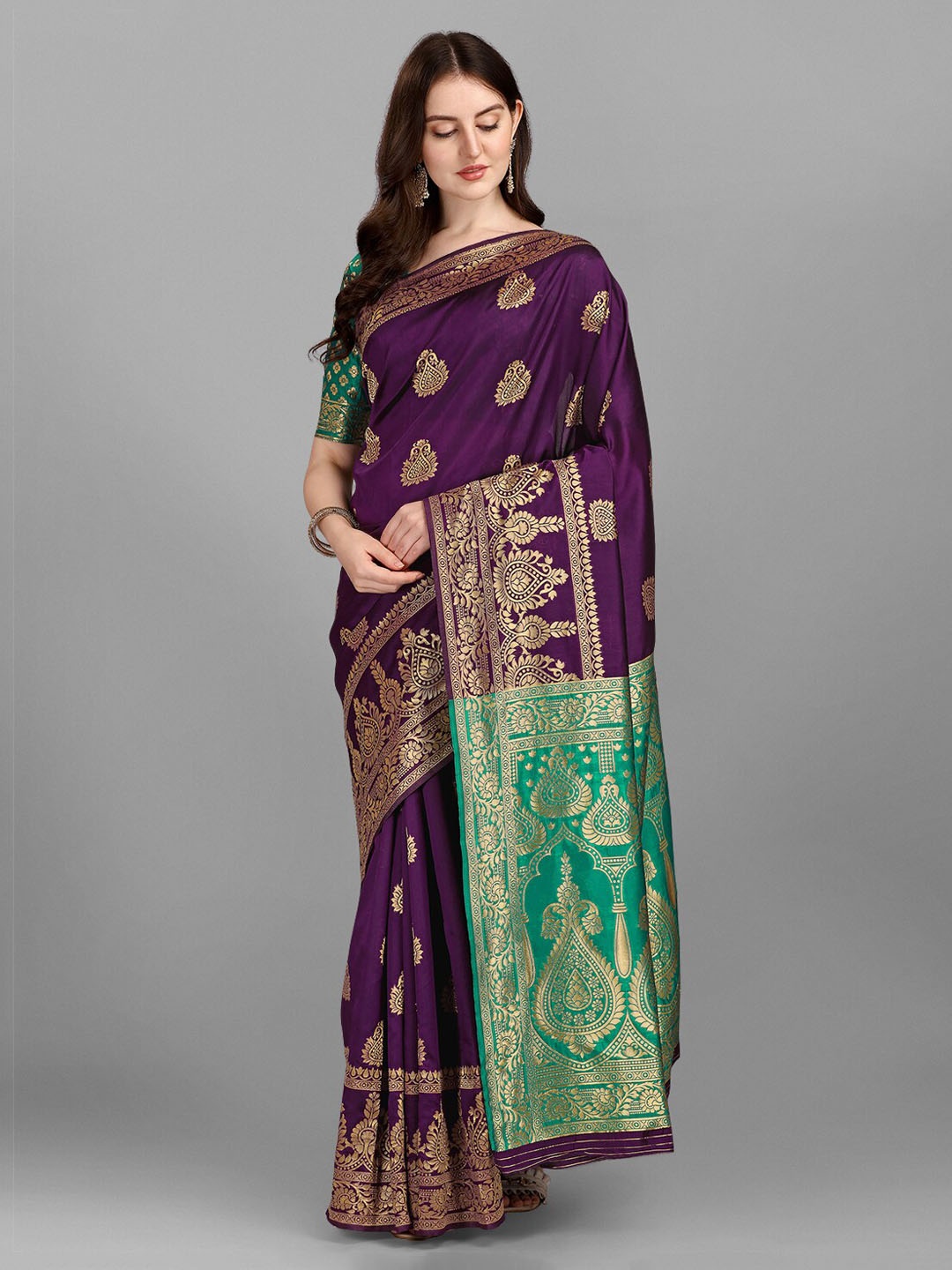 

Fashion Basket Purple & Green Ethnic Motifs Art Silk Saree