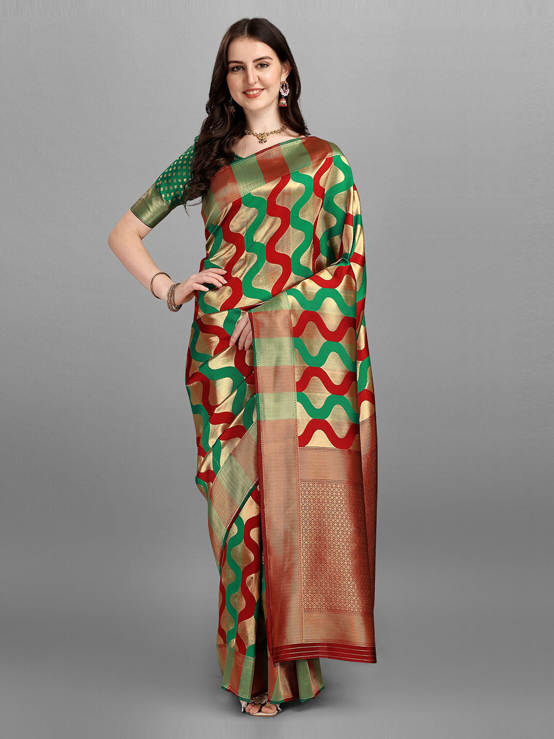 

Fashion Basket Green & Gold-Toned Zari Art Silk Saree