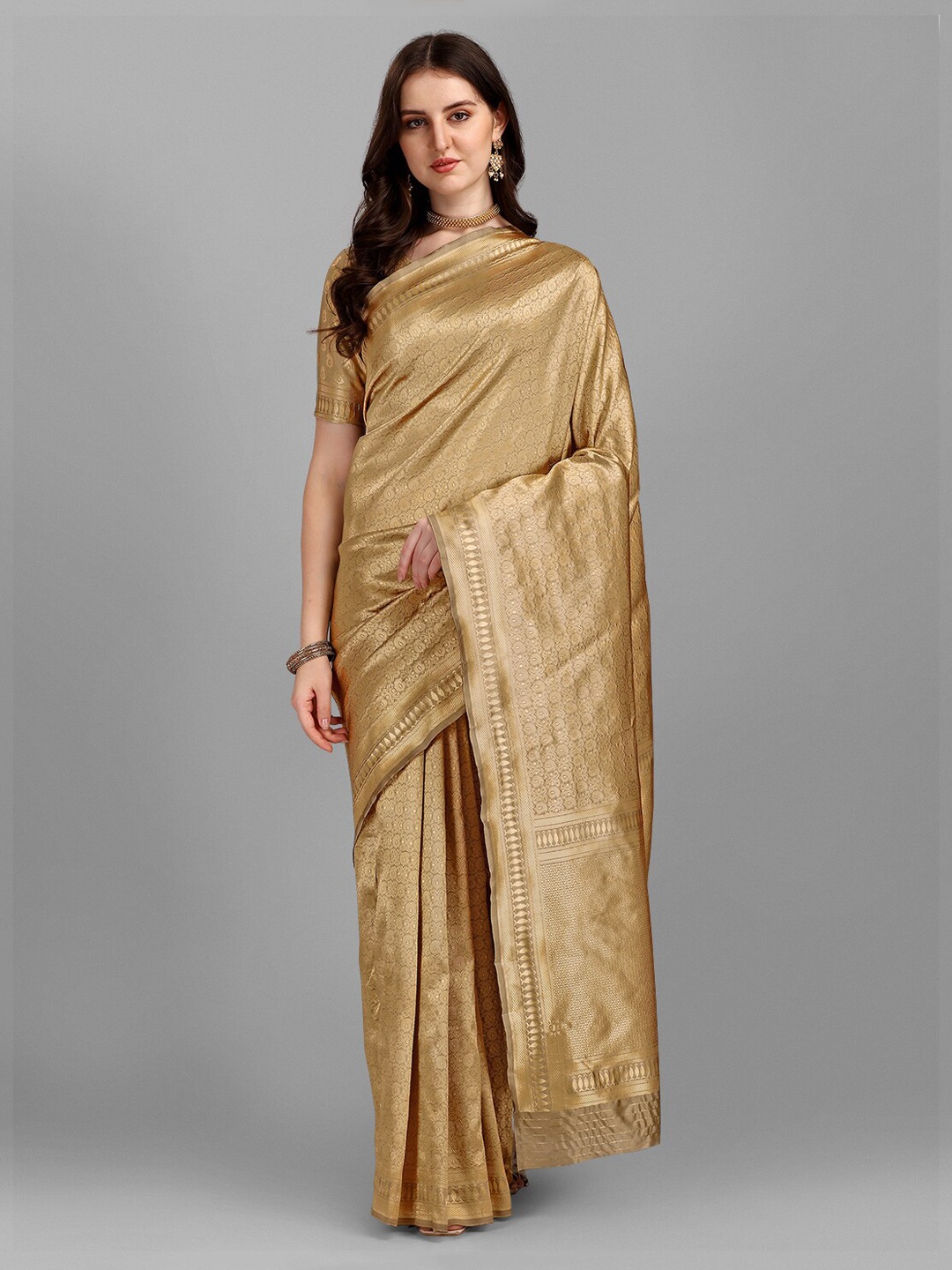 

Fashion Basket Beige Woven Design Art Silk Saree With Unstitched Blouse Piece
