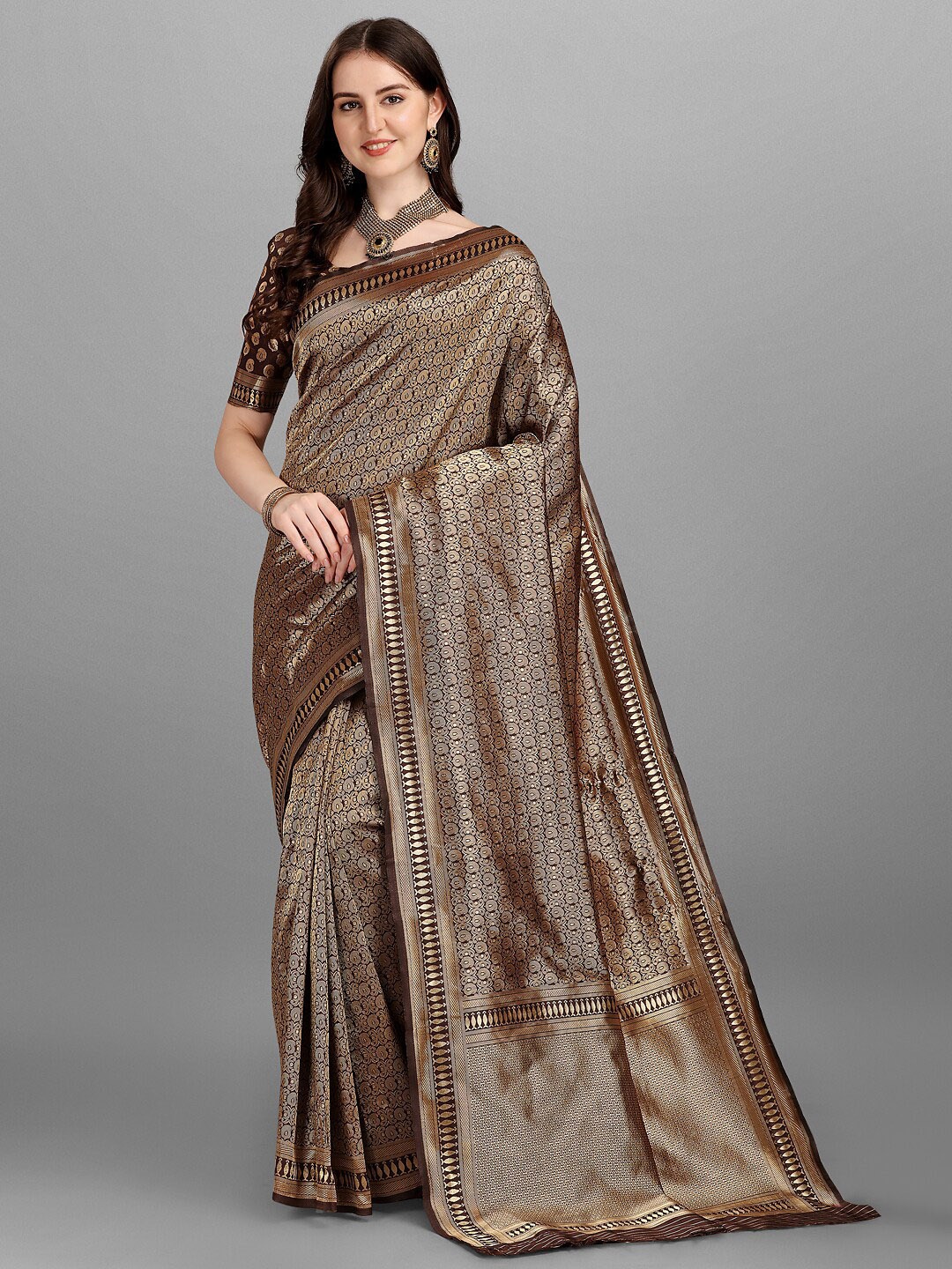 

Fashion Basket Beige & Brown Woven Design Cotton Blend Saree