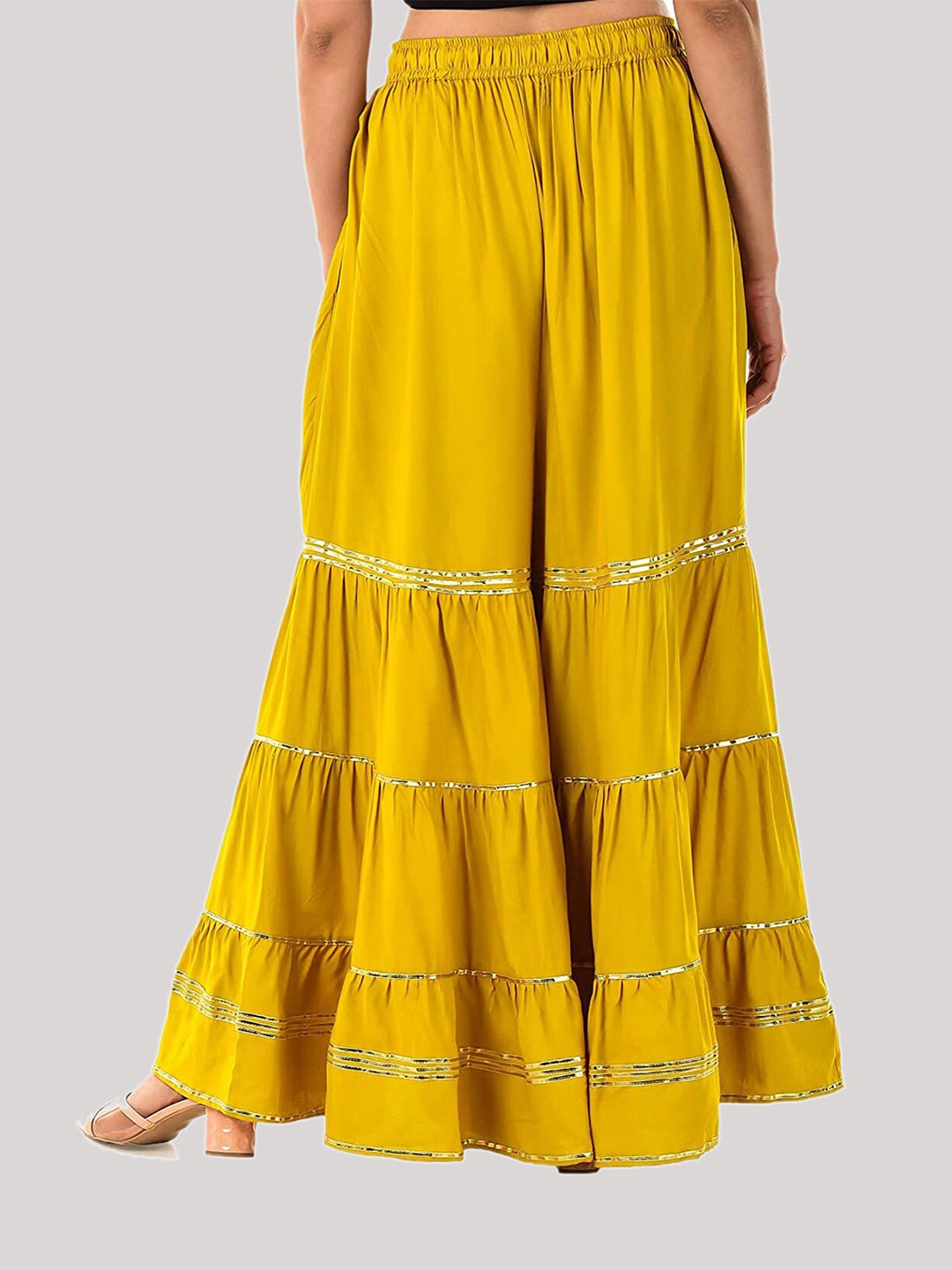 

KEX Women Yellow & Gold-Toned Embellished Flared Cotton Ethnic Palazzos