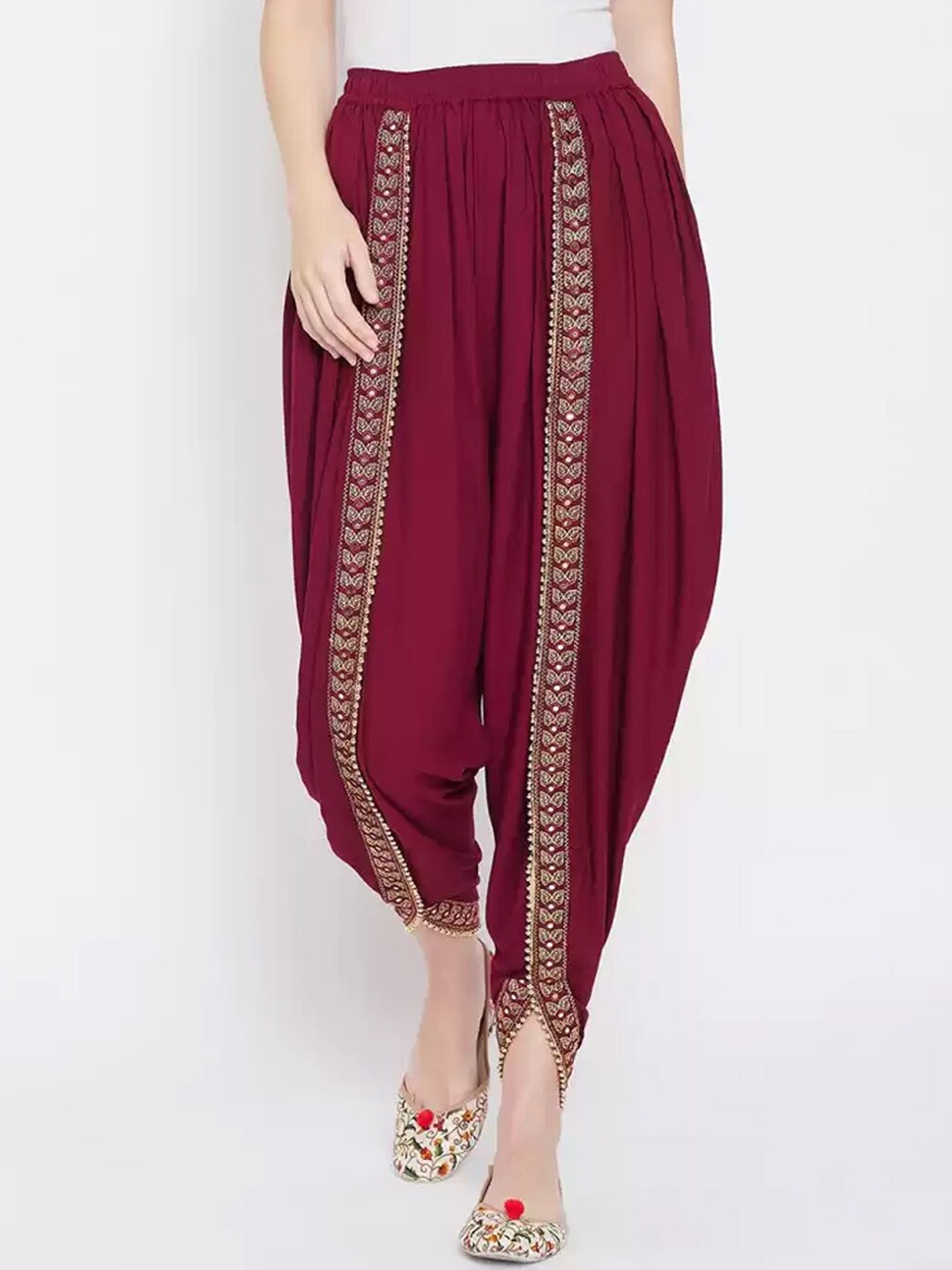 

KEX Women Maroon Embroidered Cotton Dhotis