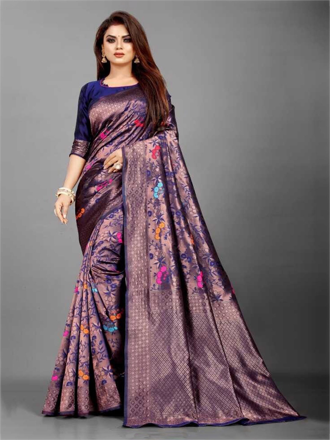 

Fashion Basket Blue & Maroon Woven Design Saree