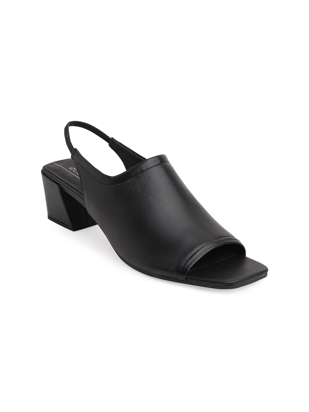 

ECCO Women Elevate Squared Contemporary Leather Block Heels Peep-Toe Mules, Black