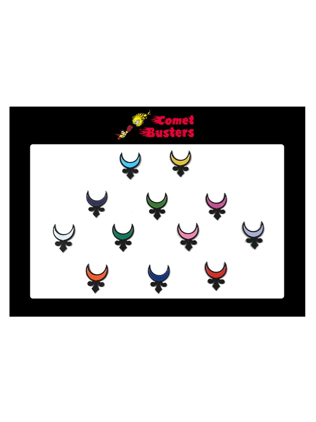 

Comet Busters Multicolored Crescent Shaped Bindis - 12 Pcs, Multi