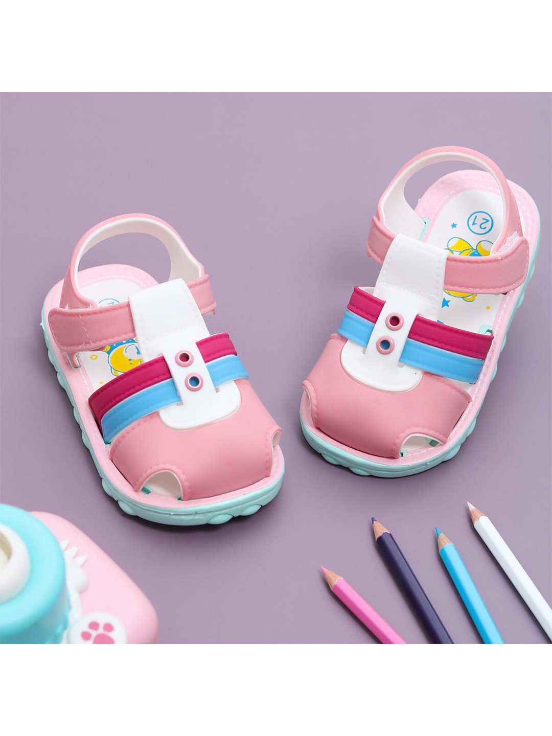 

Yellow Bee Girls Pink & Blue Self-Design Comfort Sandals