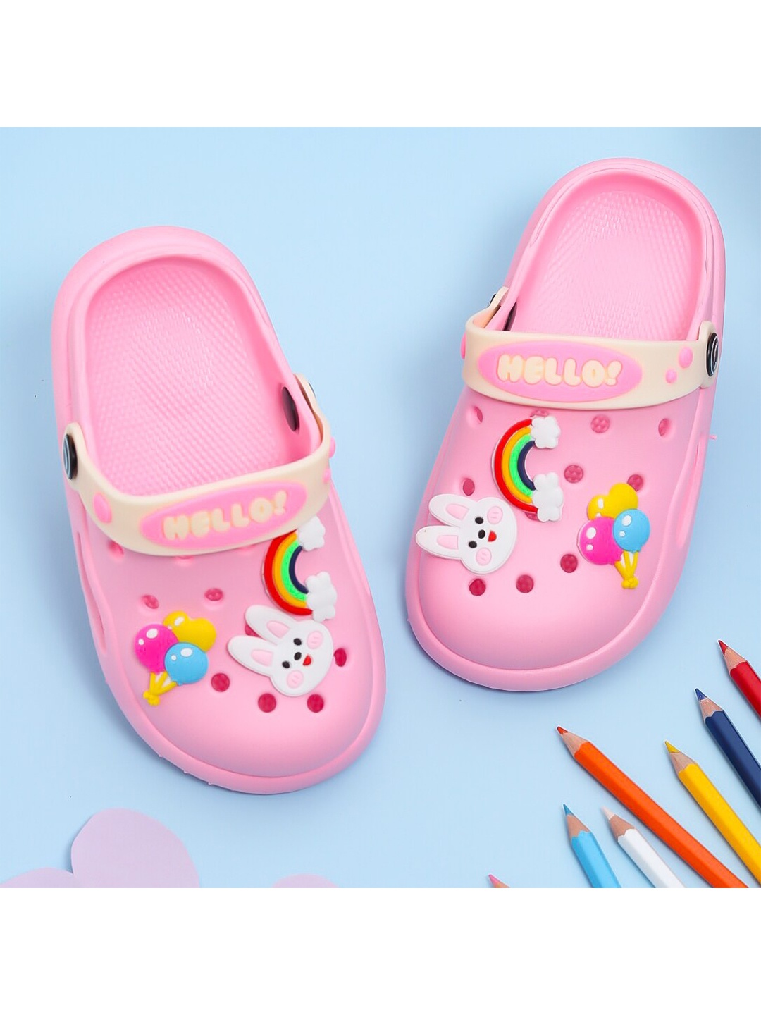 

Yellow Bee Girls Pink & White Clogs Applique Sandals