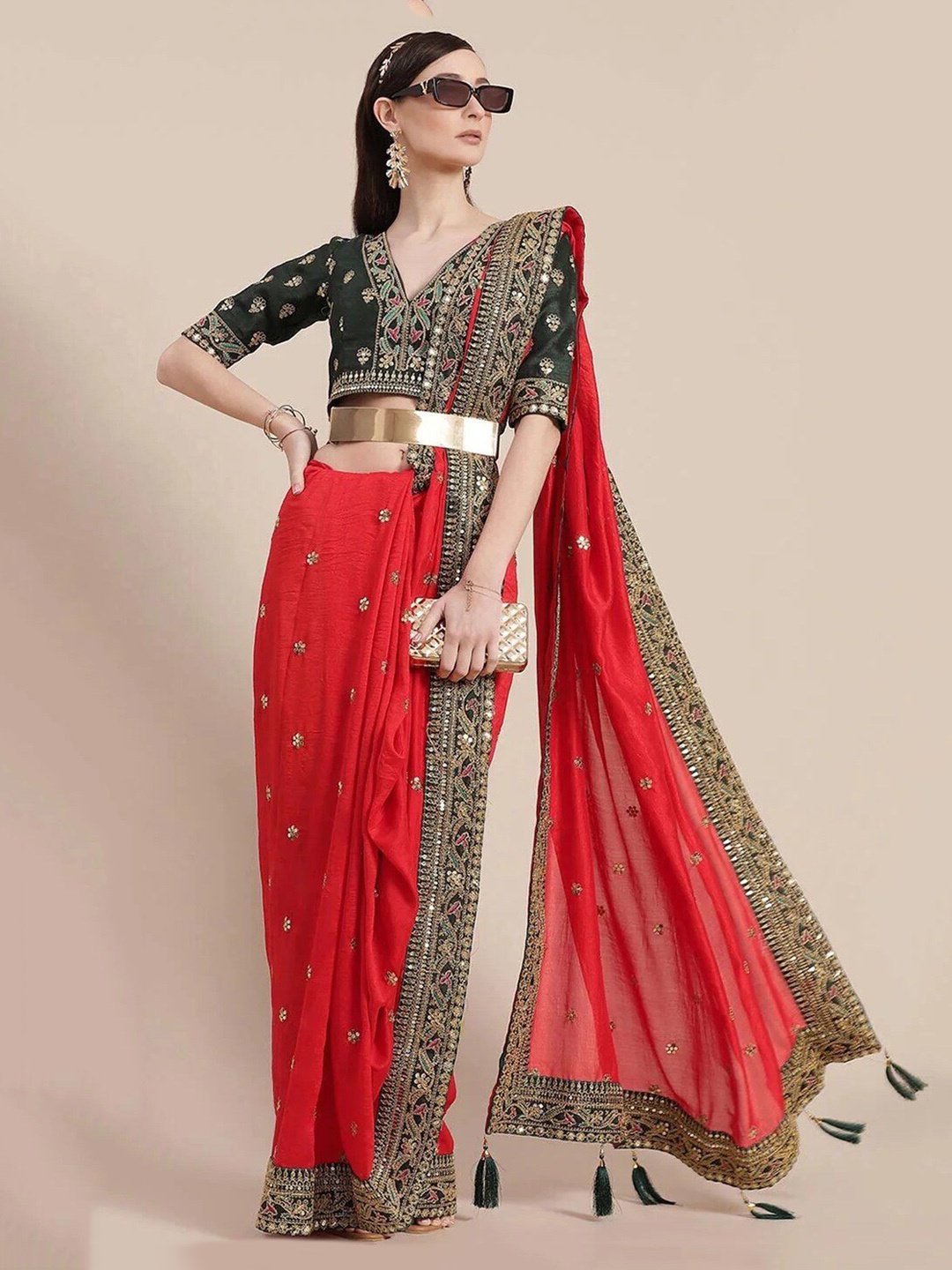 

Fashion Basket Maroon Red Solid Georgette Saree Blouse