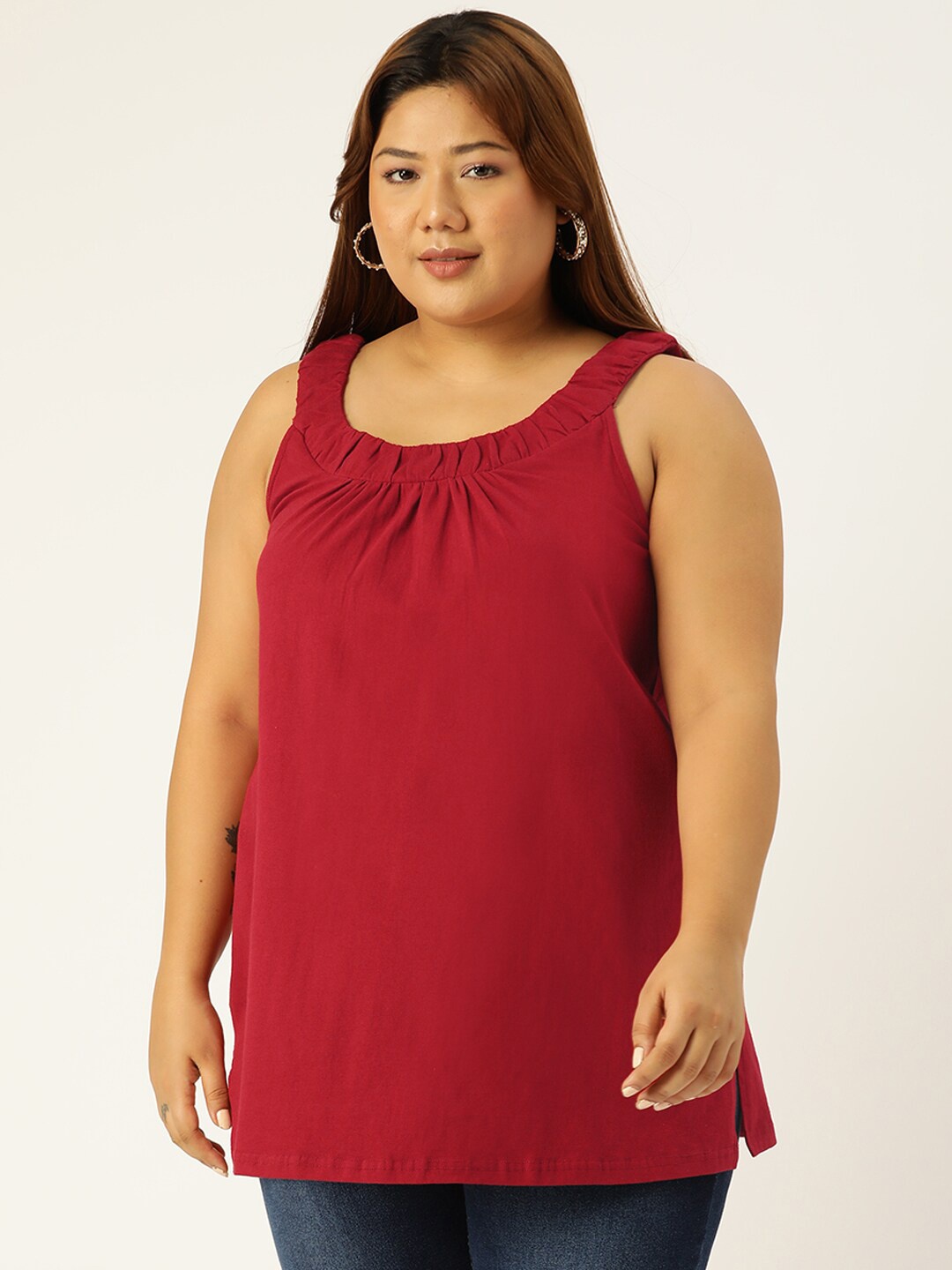 

theRebelinme Plus Size Maroon Solid Longline Top