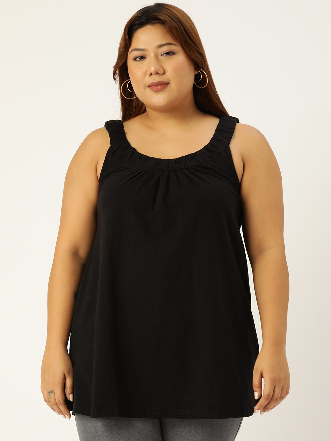 

theRebelinme Plus Size Women Black Solid Top