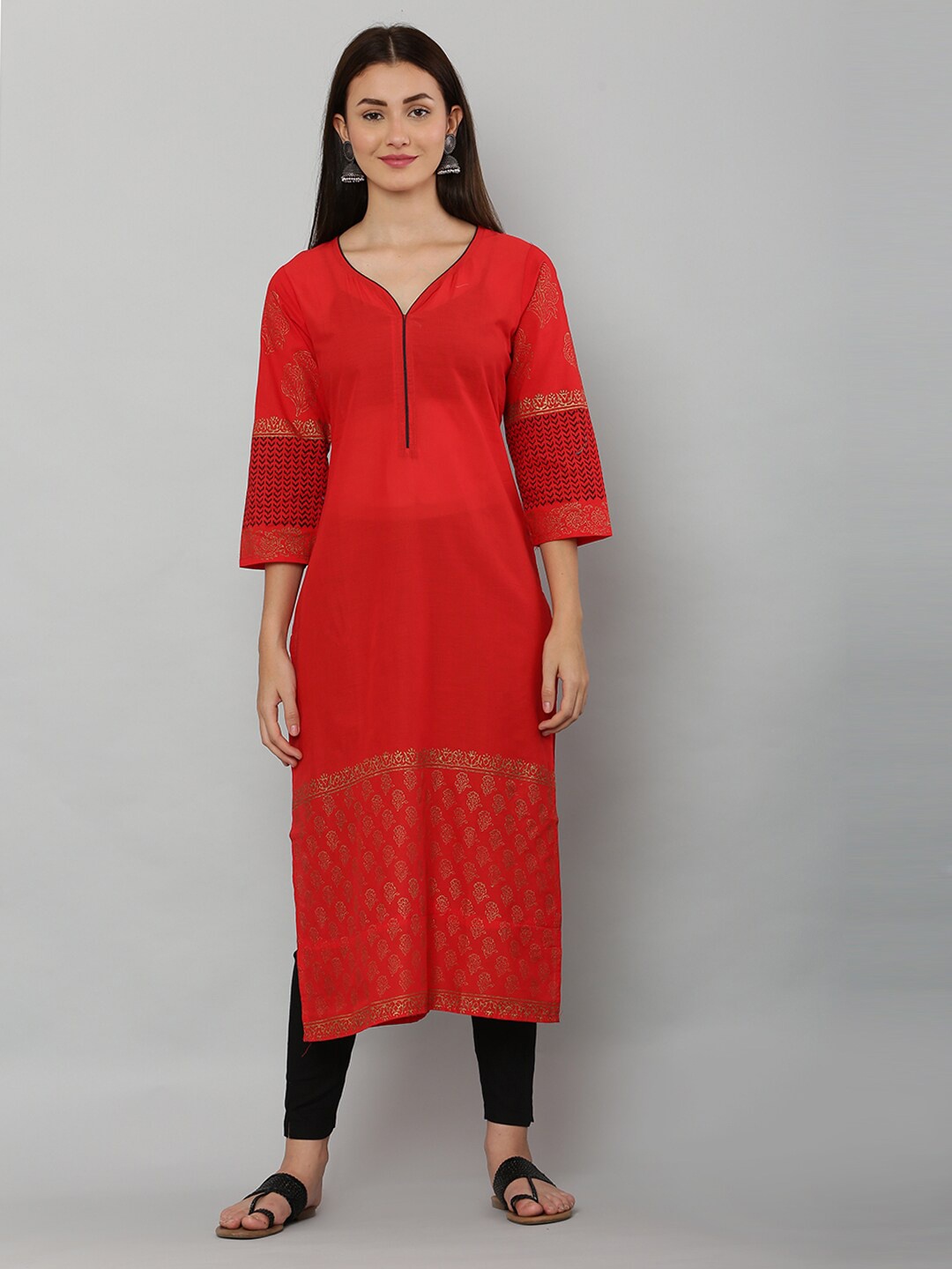 

EZIS FASHION Red Ethnic Motifs Pure Cotton Kurta