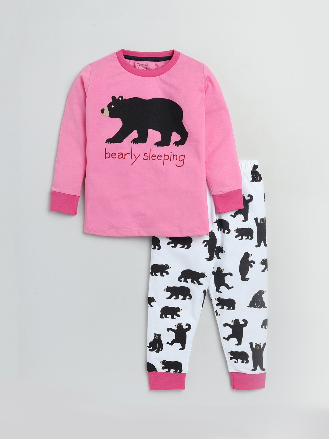 

Lazy Shark Girls Pink & White Printed Night suit