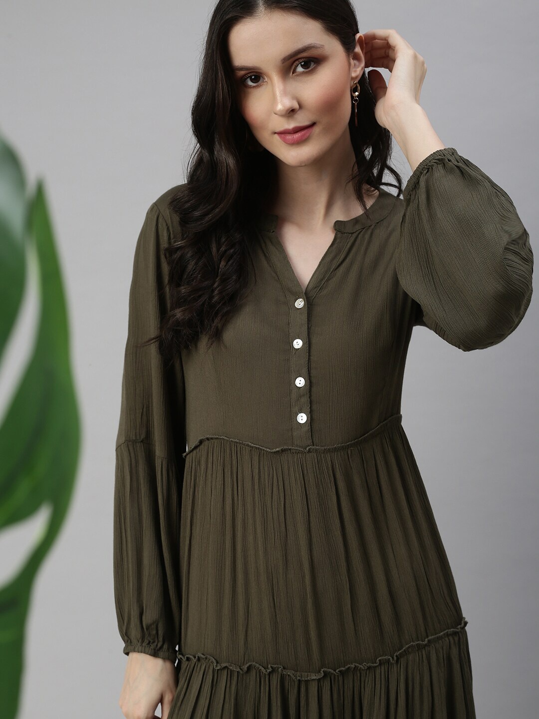 

SHOWOFF Olive Green A-Line Dress