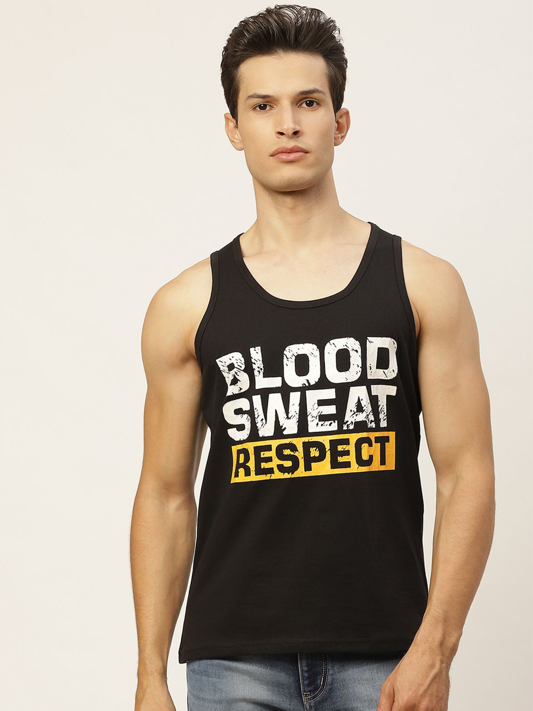 

VEIRDO Men Black & White Typography Printed T-shirt