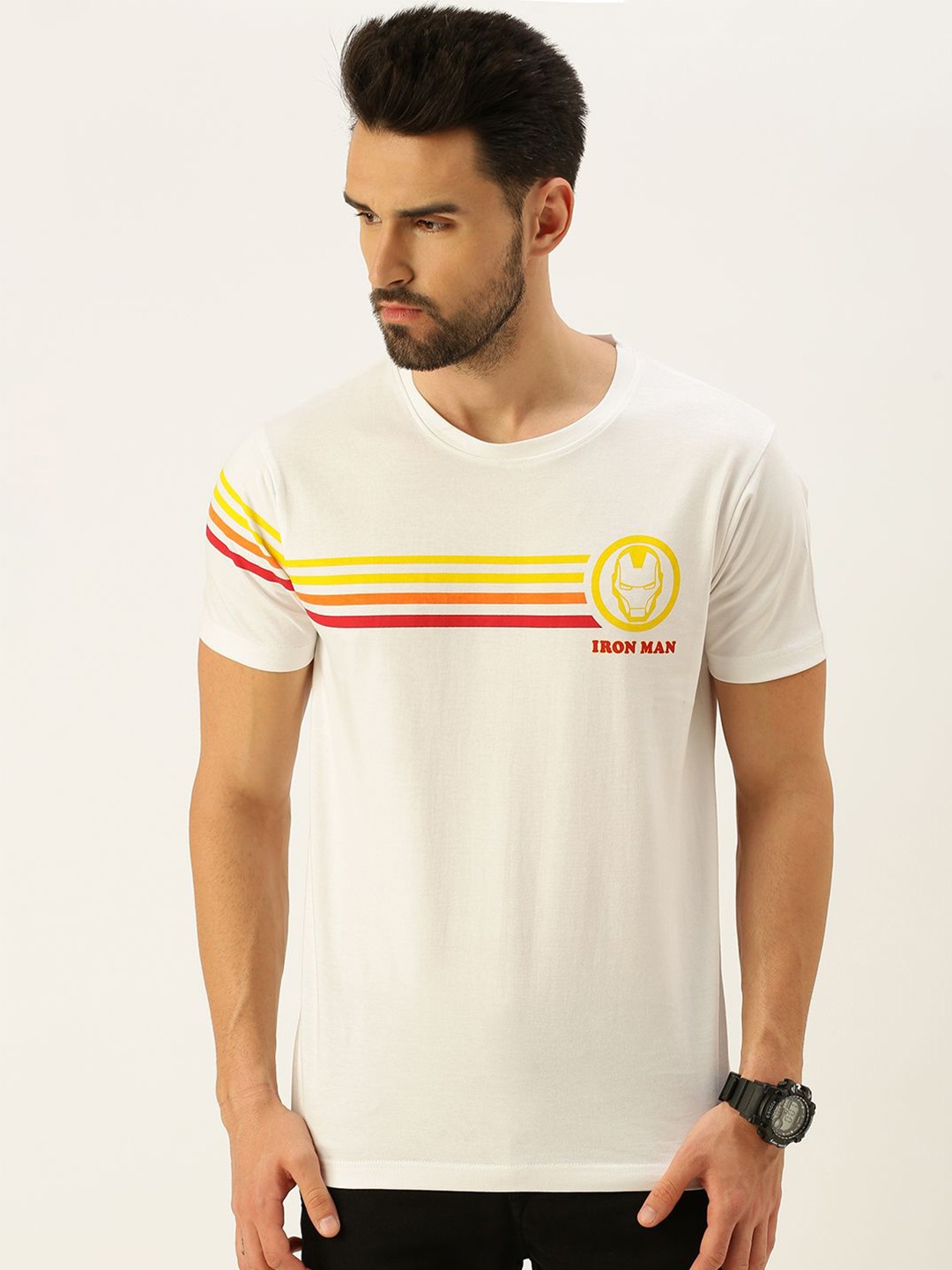 

VEIRDO Men White Iron Man Printed T-shirt