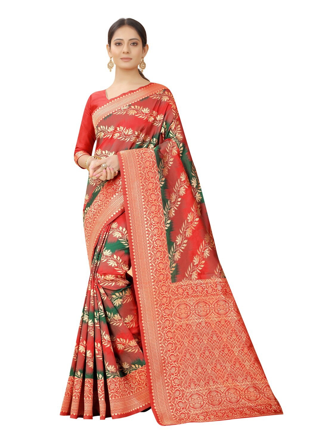 

MOKSHA DESIGNS Rose Gold & Green Woven Design Zari Pure Silk Paithani Saree