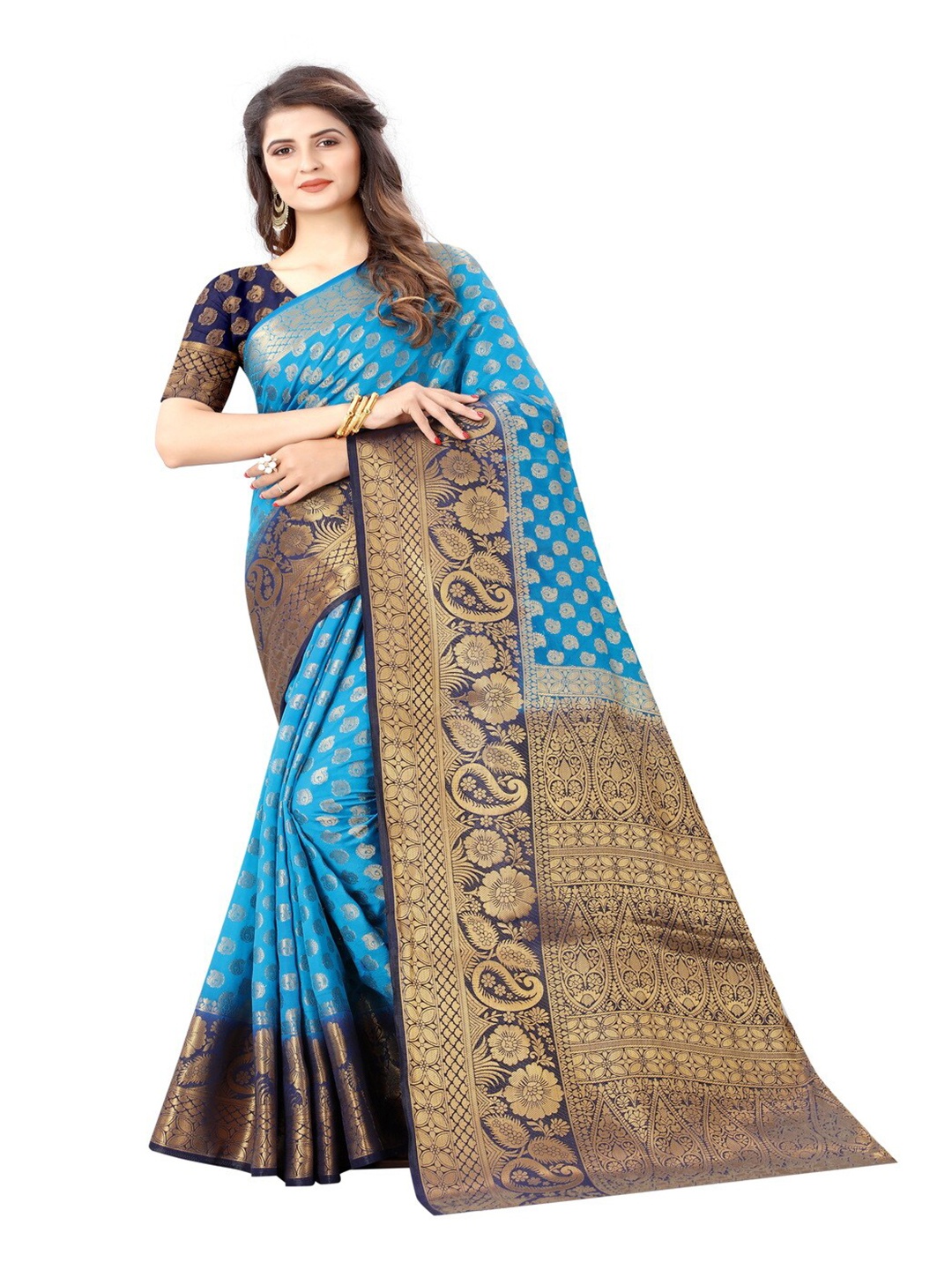 

MOKSHA DESIGNS Blue & Navy Blue Woven Design Zari Pure Silk Paithani Saree