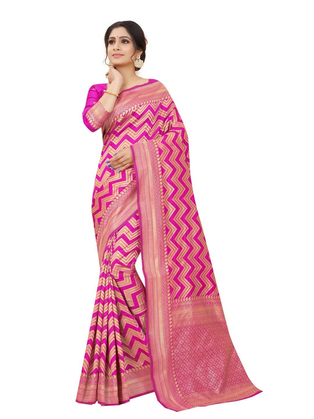 

MOKSHA DESIGNS Pink & Grey Woven Design Zari Pure Silk Paithani Saree