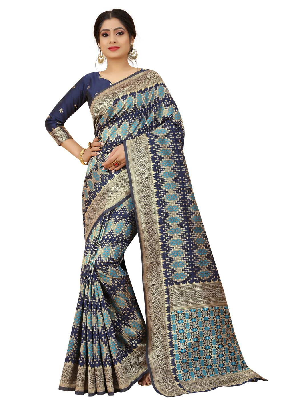 

MOKSHA DESIGNS Navy Blue & Blue Zari Pure Silk Paithani Saree