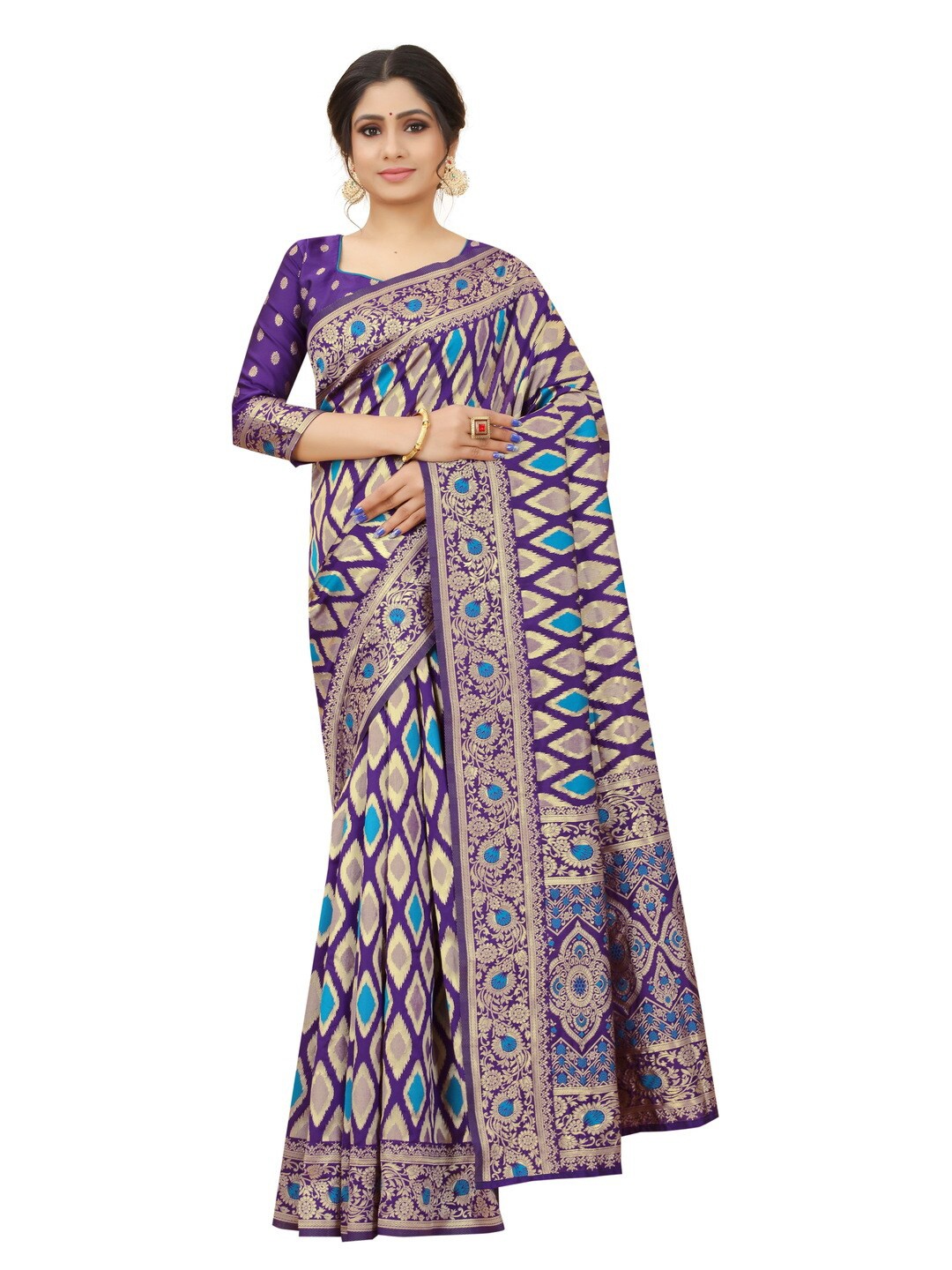 

MOKSHA DESIGNS Purple And Blue Woven Design Zari Pure Silk Paithani Saree