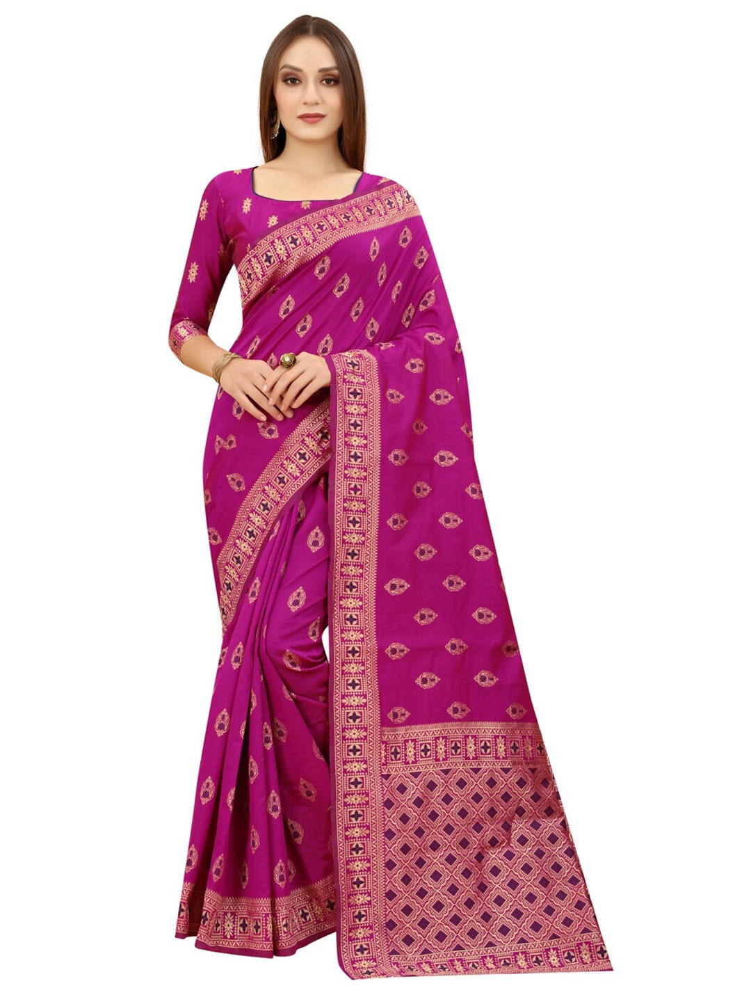 

MOKSHA DESIGNS Pink & Purple Ethnic Motifs Zari Pure Silk Paithani Saree