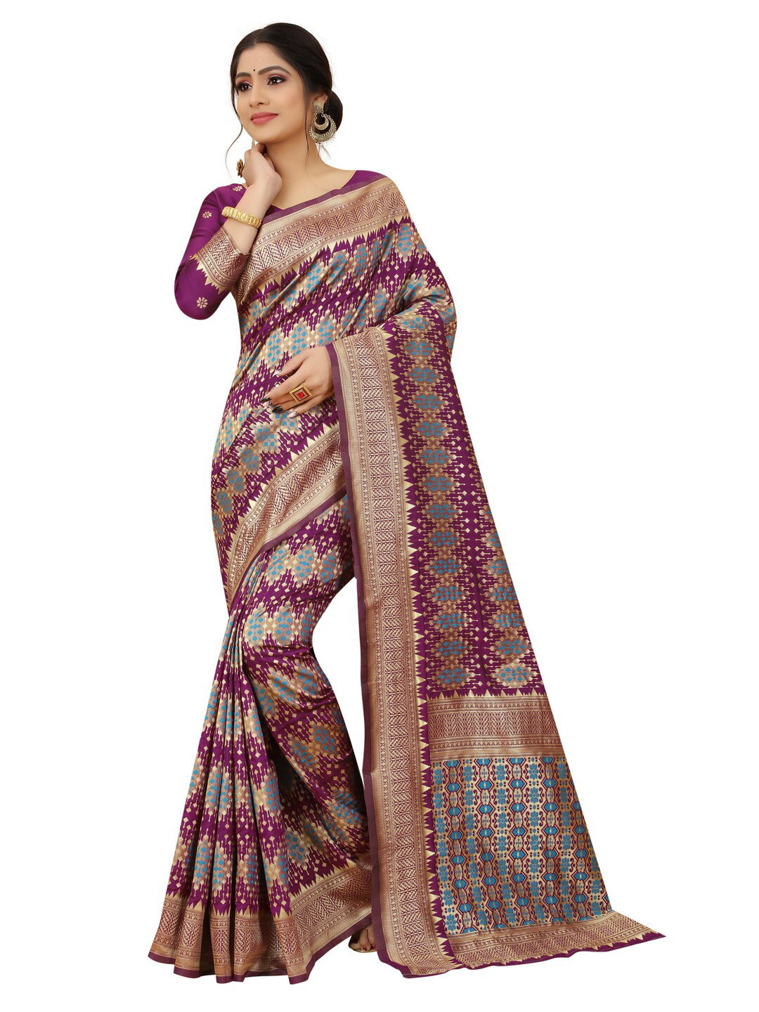 

MOKSHA DESIGNS Purple & Blue Woven Design Zari Pure Silk Paithani Saree