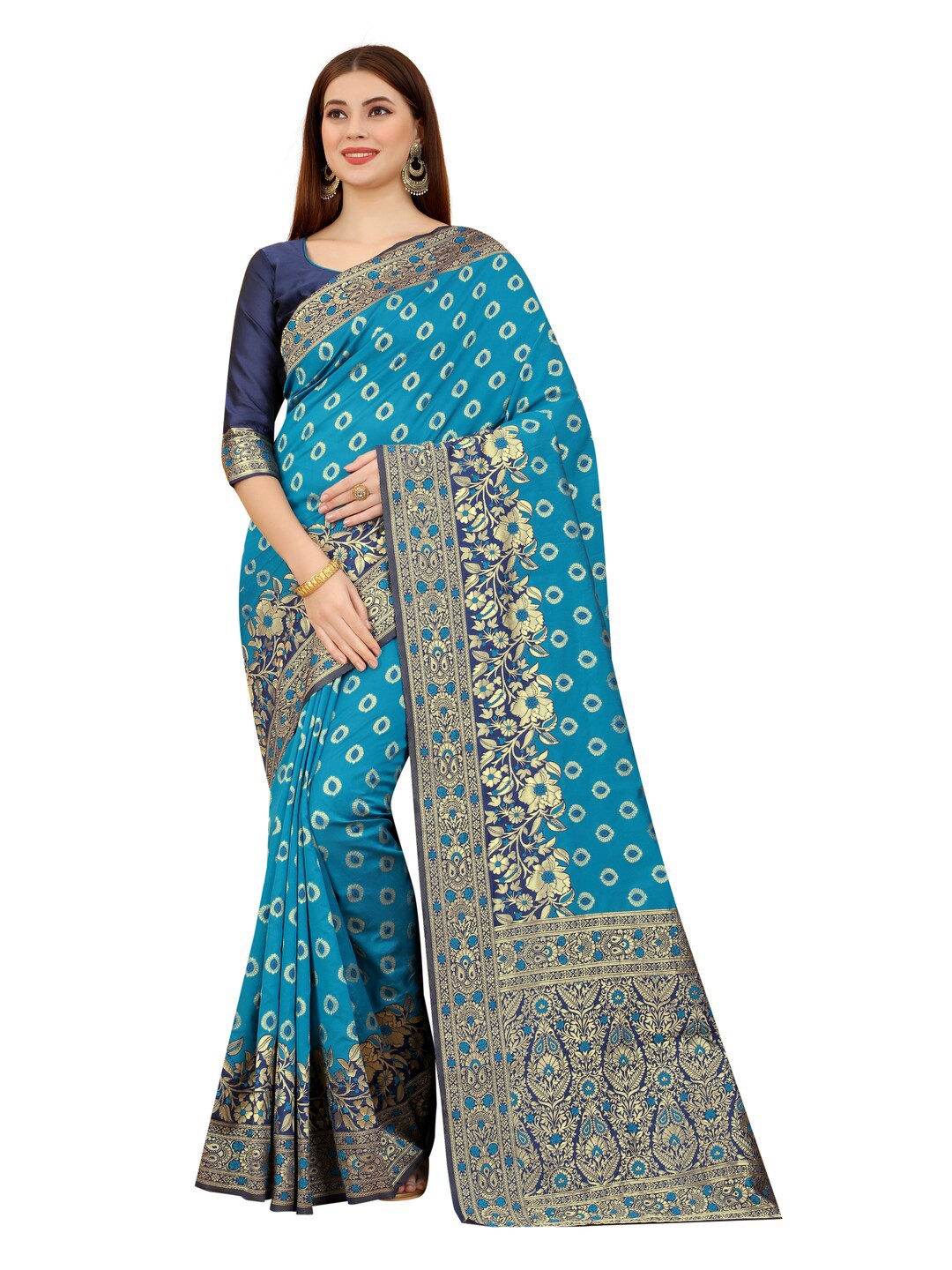

MOKSHA DESIGNS Blue & Navy Blue Woven Design Zari Pure Silk Paithani Saree
