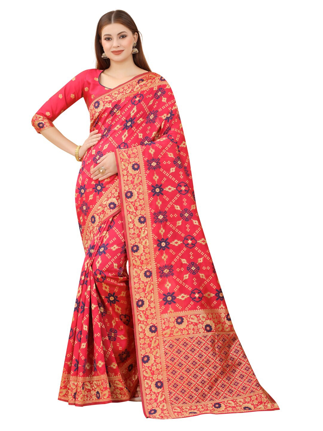 

MOKSHA DESIGNS Red & Blue Woven Design Zari Pure Silk Paithani Saree