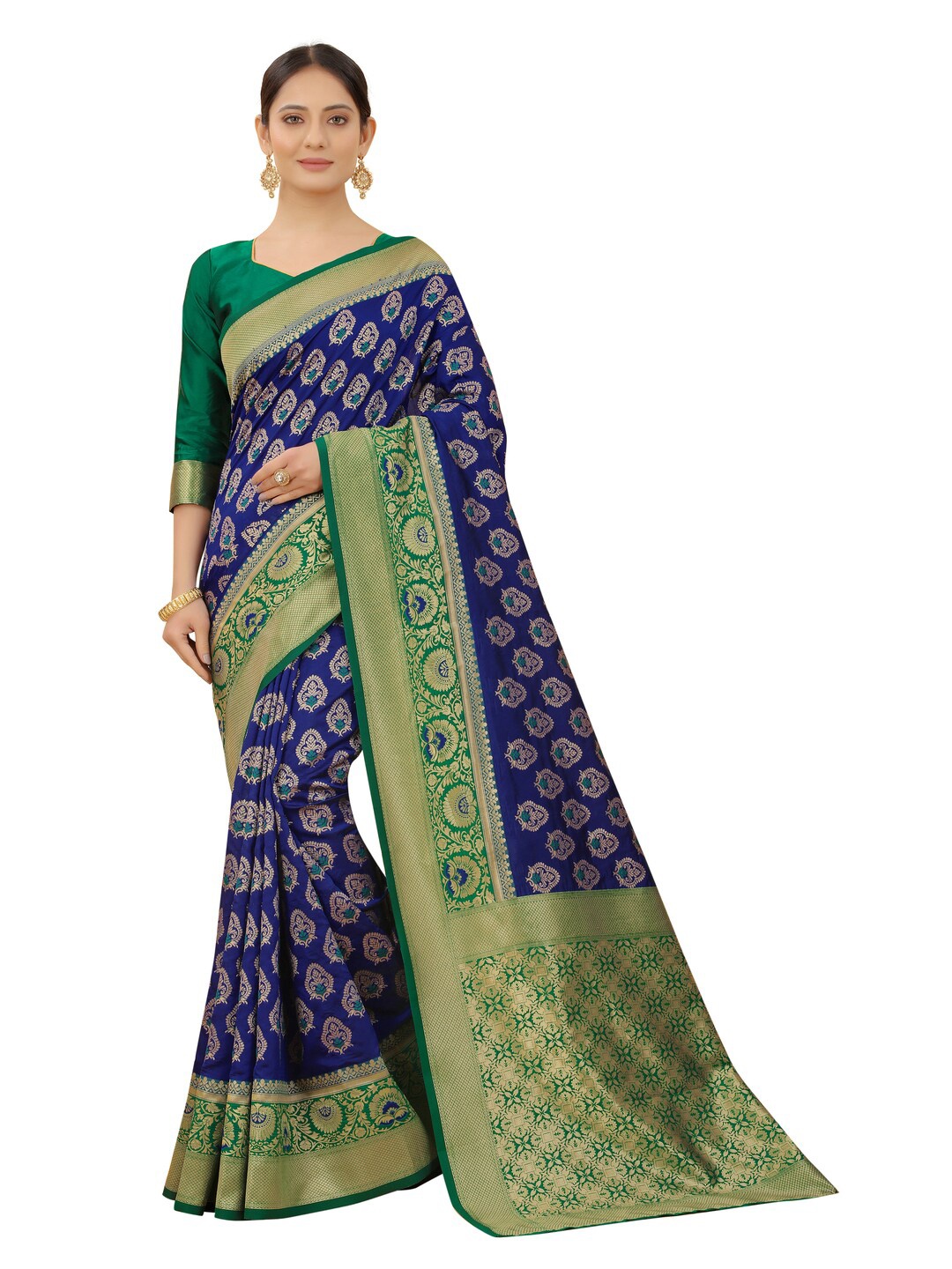 

MOKSHA DESIGNS Blue & Green Woven Design Pure Silk Paithani Saree