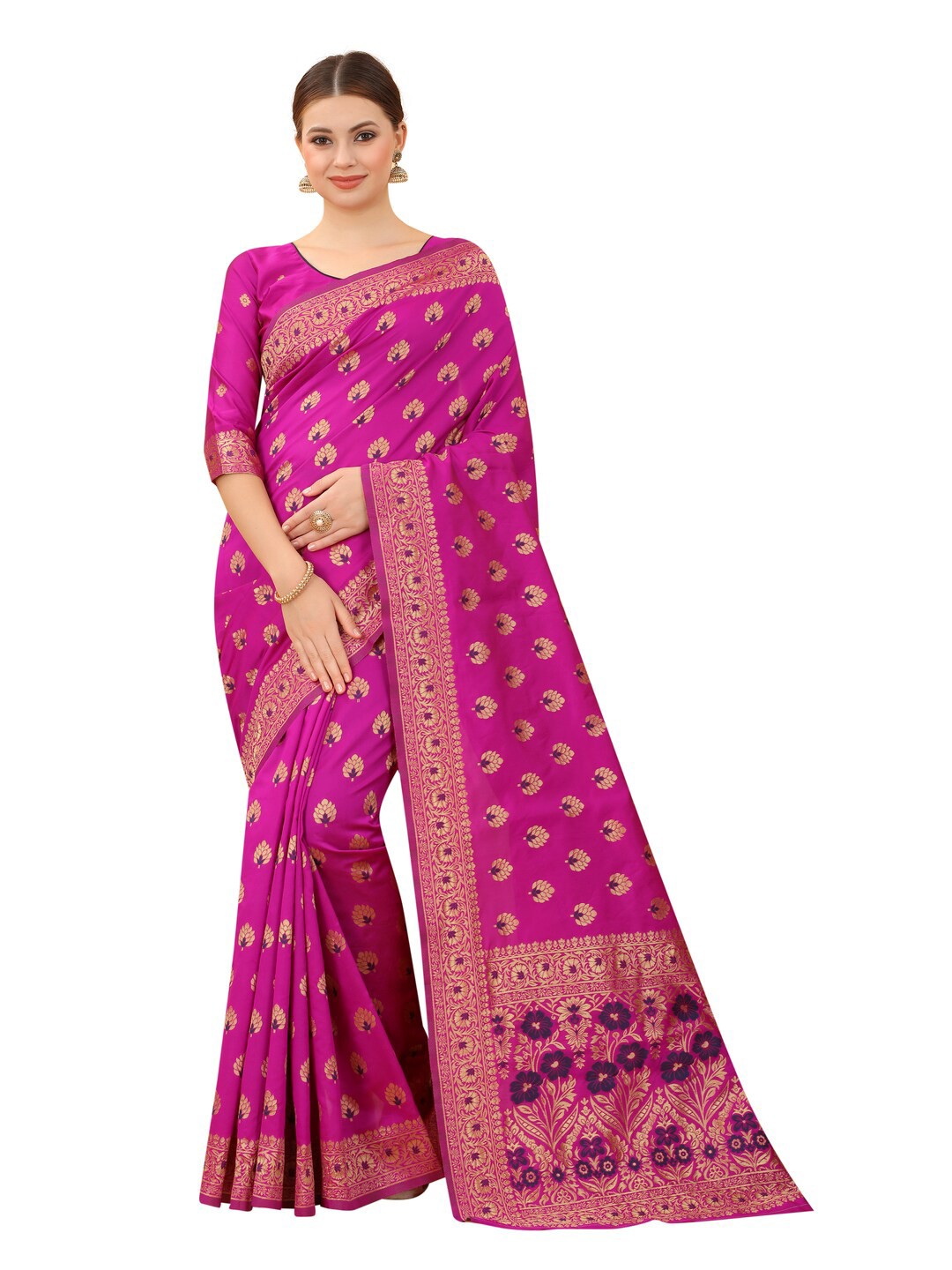 

MOKSHA DESIGNS Pink & Gold-Toned Woven Design Zari Pure Silk Paithani Saree