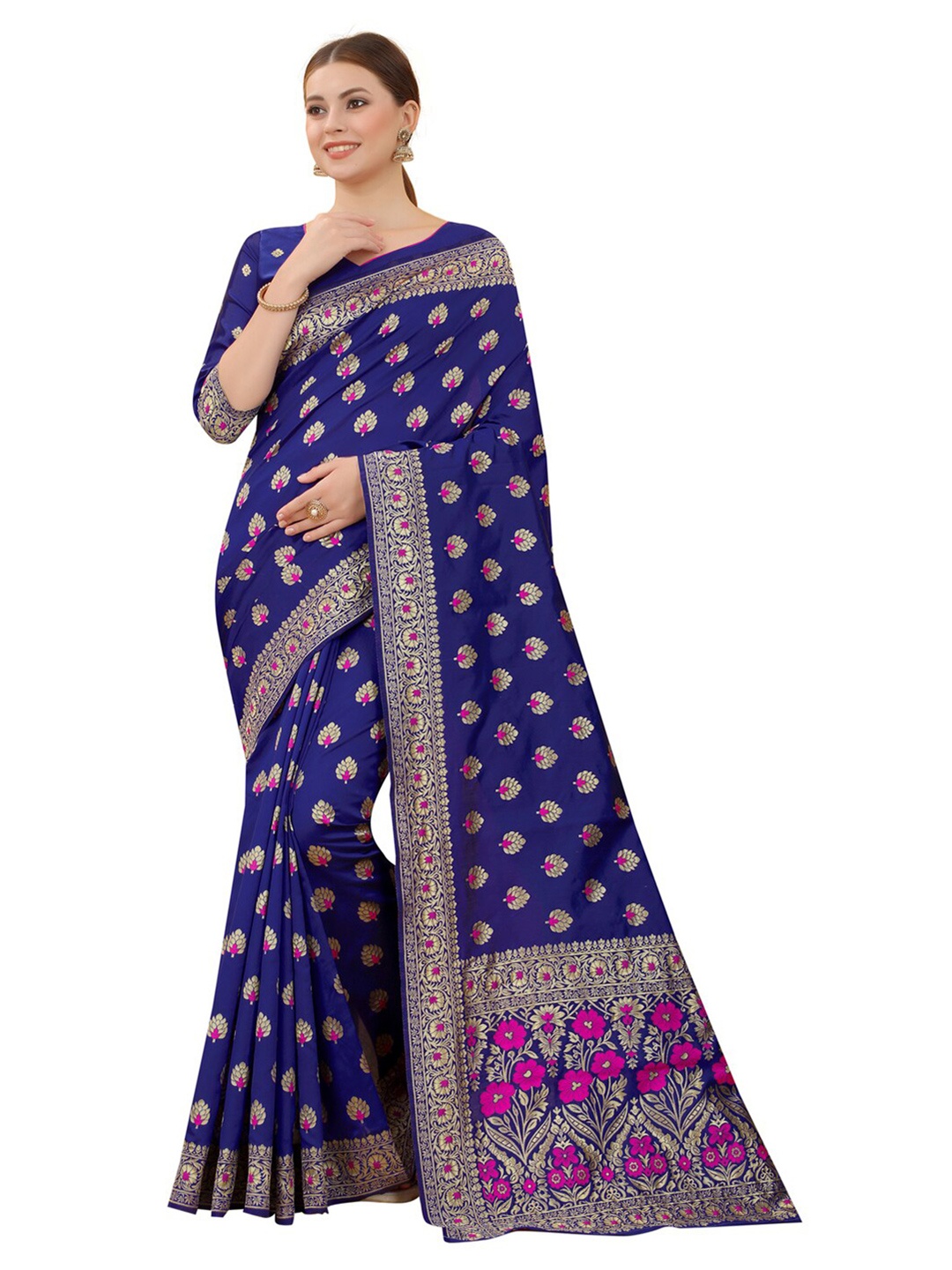 

MOKSHA DESIGNS Blue & Pink Woven Design Zari Pure Silk Paithani Saree